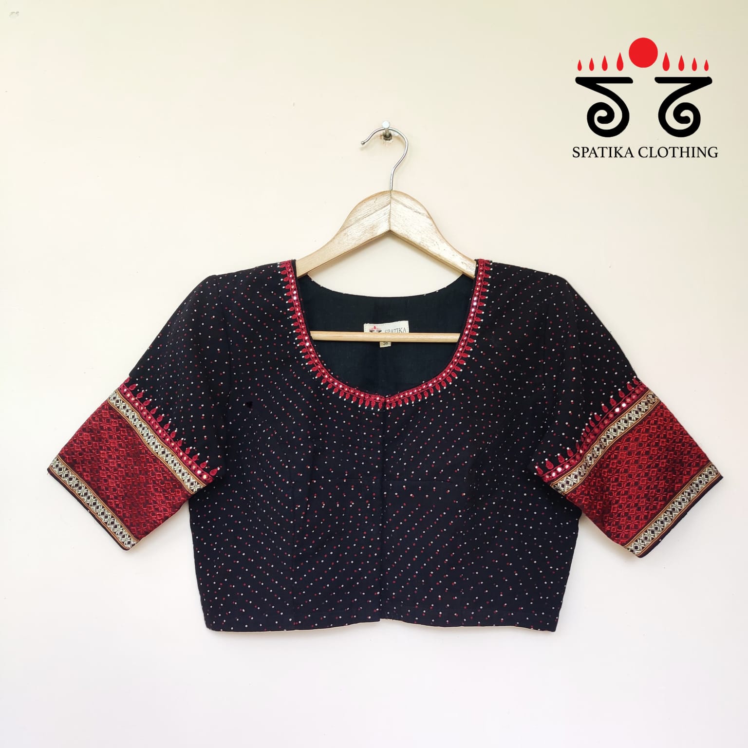 Black & Red Ajrak Khun Handembroidered Blouse