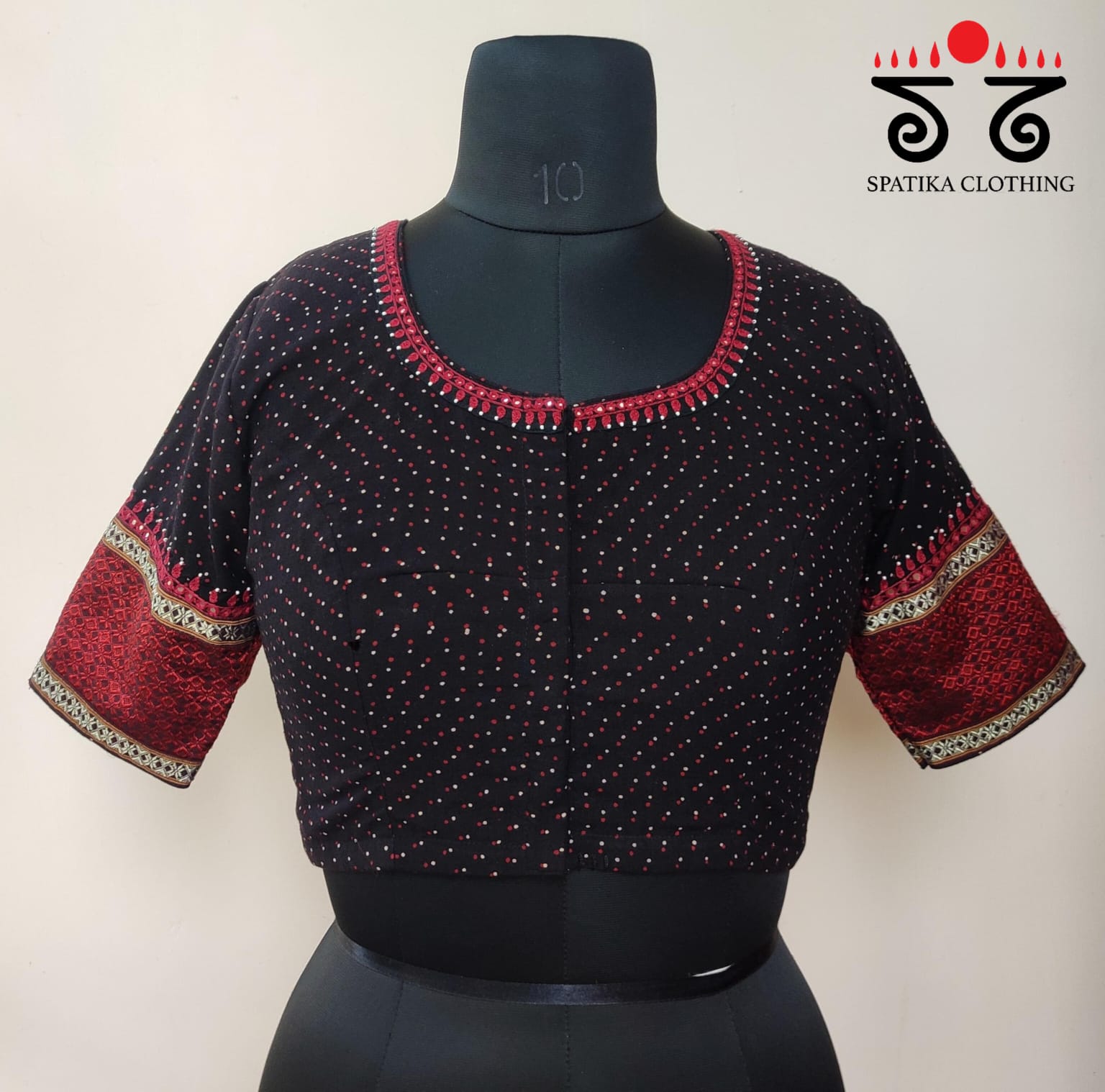 Black & Red Ajrak Khun Handembroidered Blouse