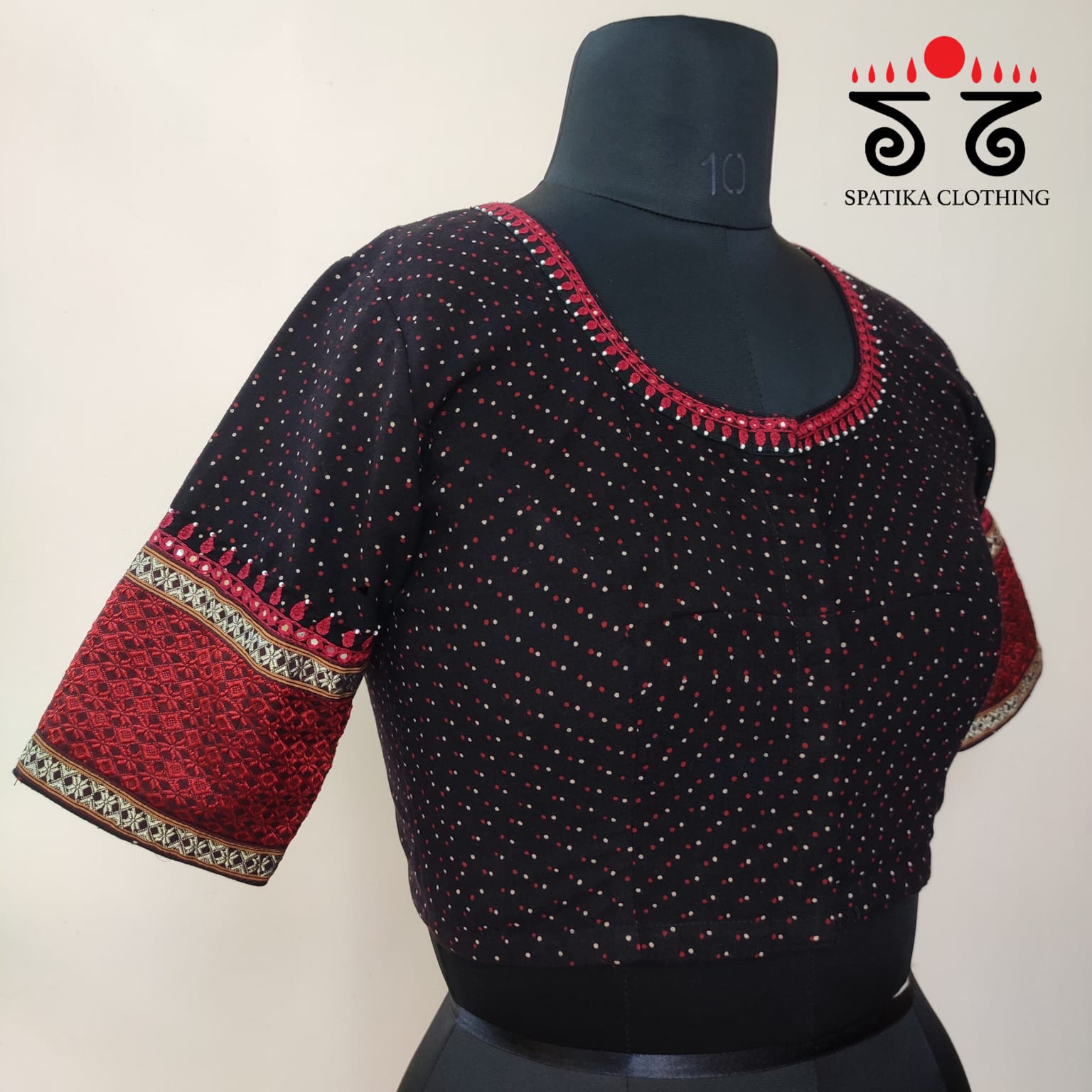 Black & Red Ajrak Khun Handembroidered Blouse
