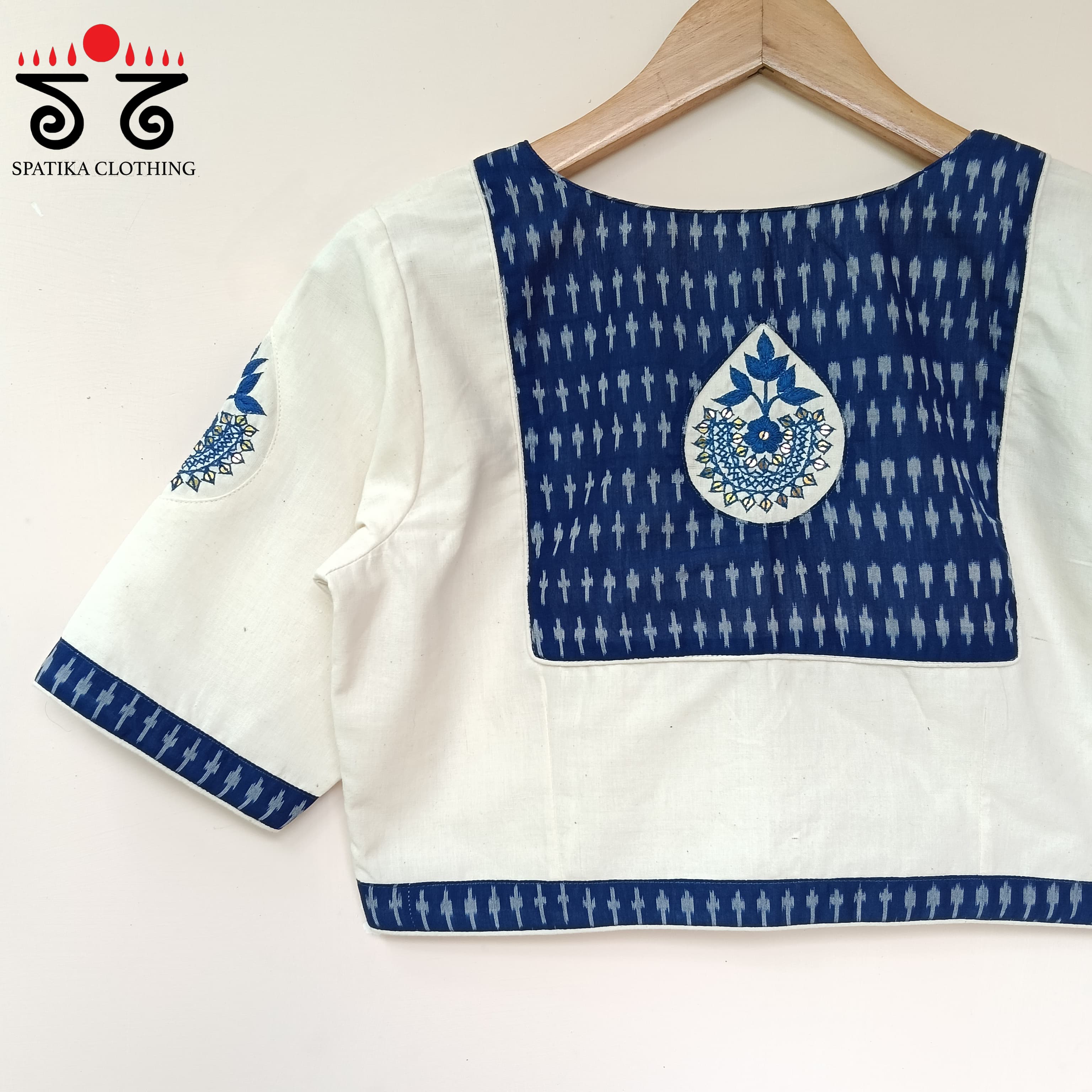 The Inlay White & Blue Hand Embroidered Blouse