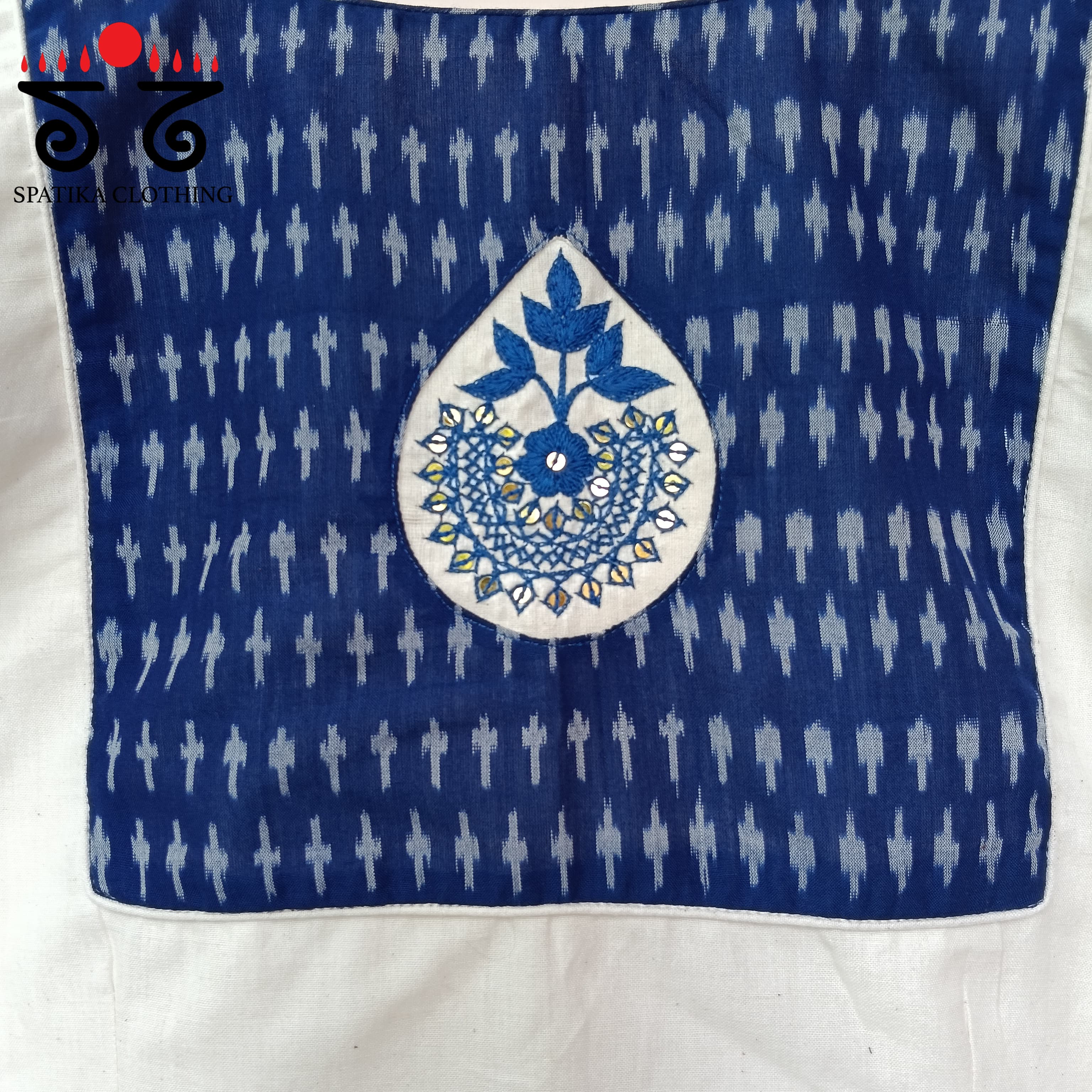 The Inlay White & Blue Hand Embroidered Blouse