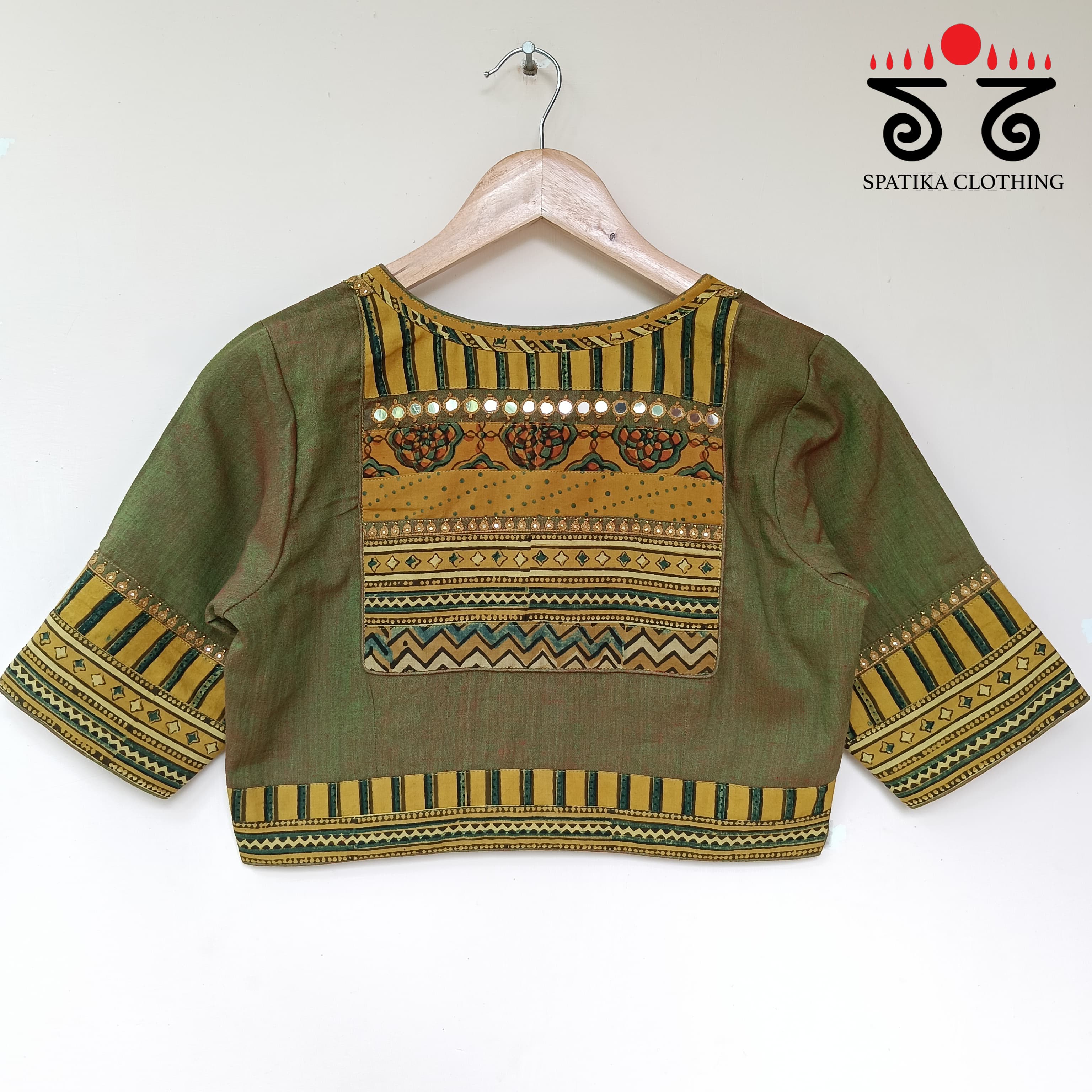 The Ajrakh Green & Yellow Patchwork Blouse