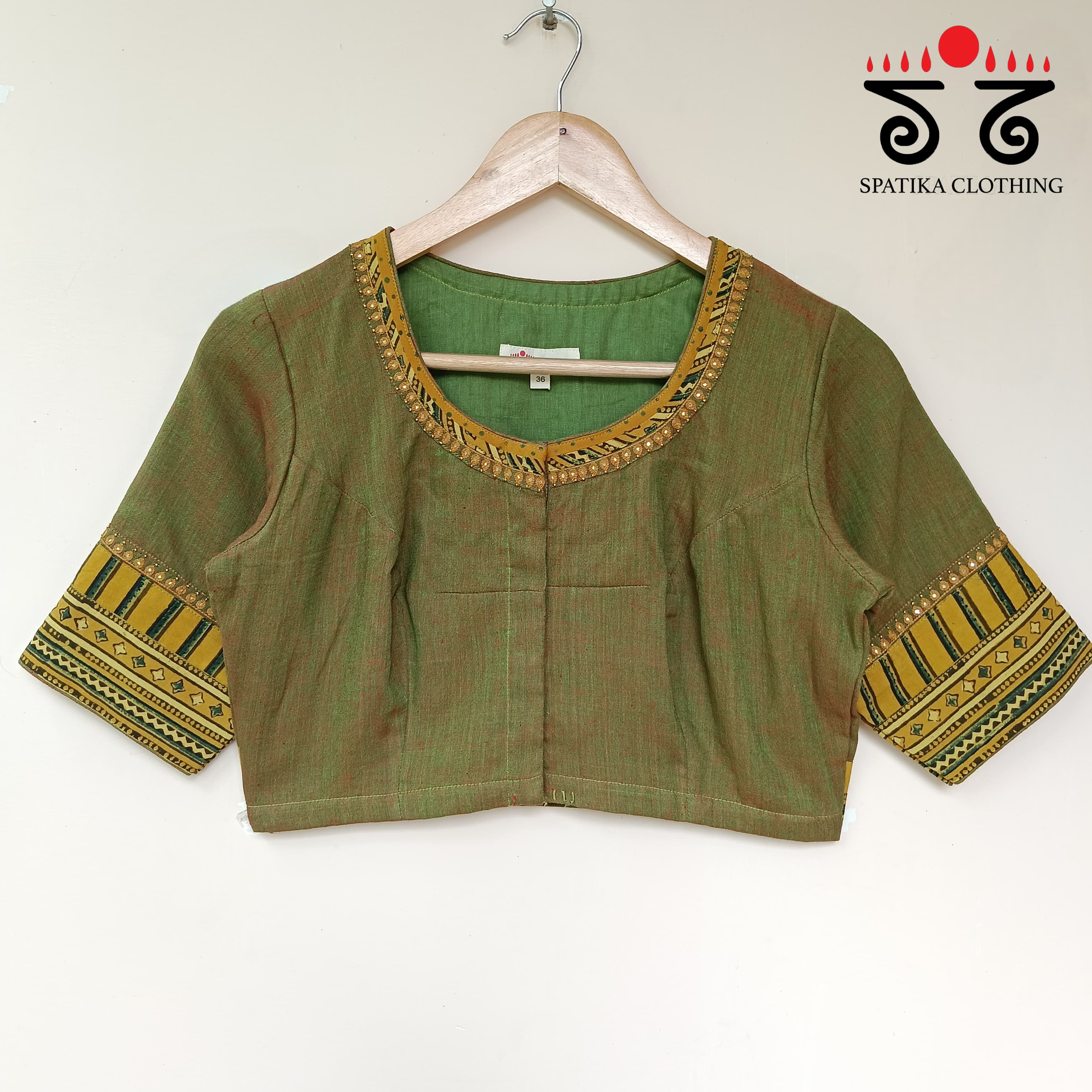The Ajrakh Green & Yellow Patchwork Blouse