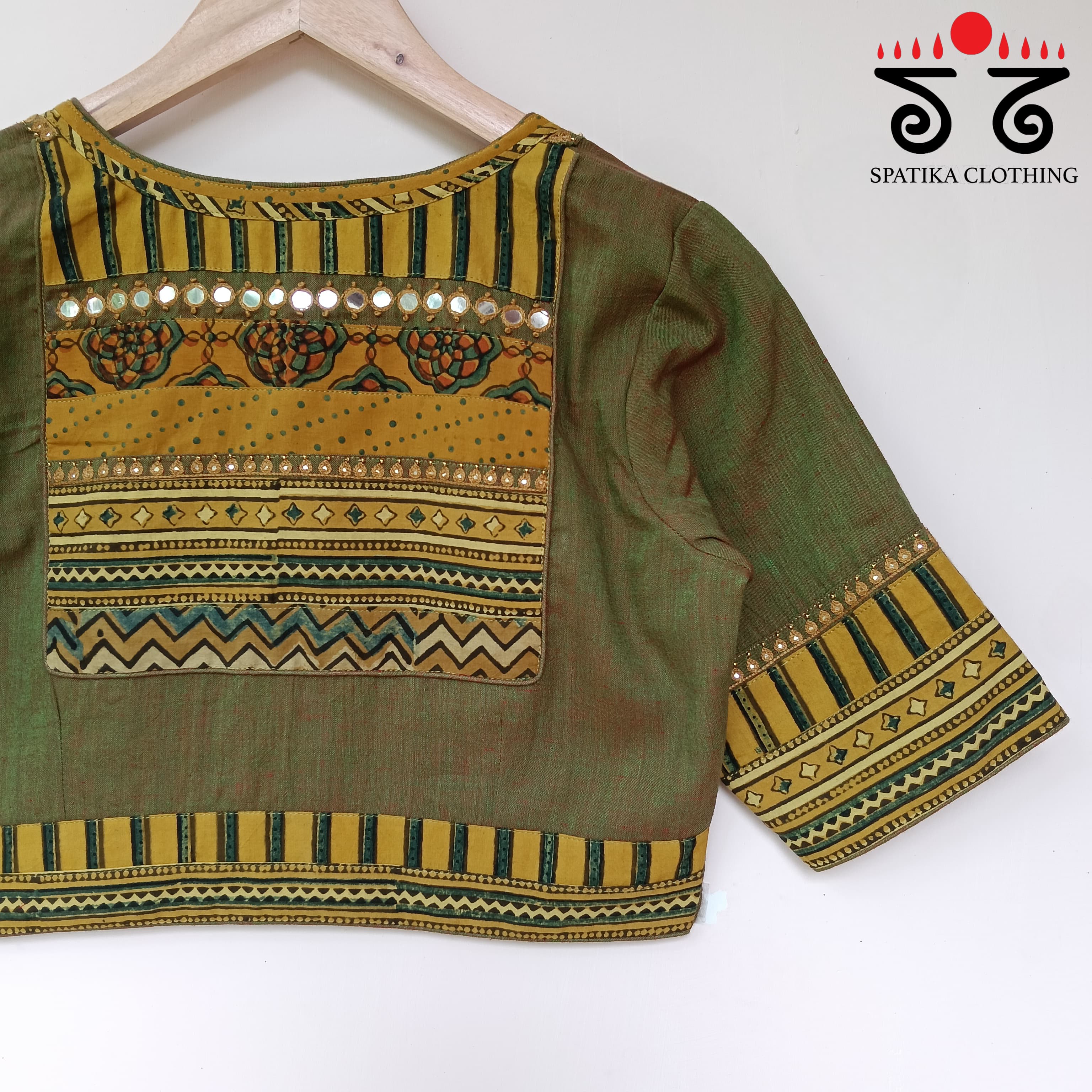 The Ajrakh Green & Yellow Patchwork Blouse