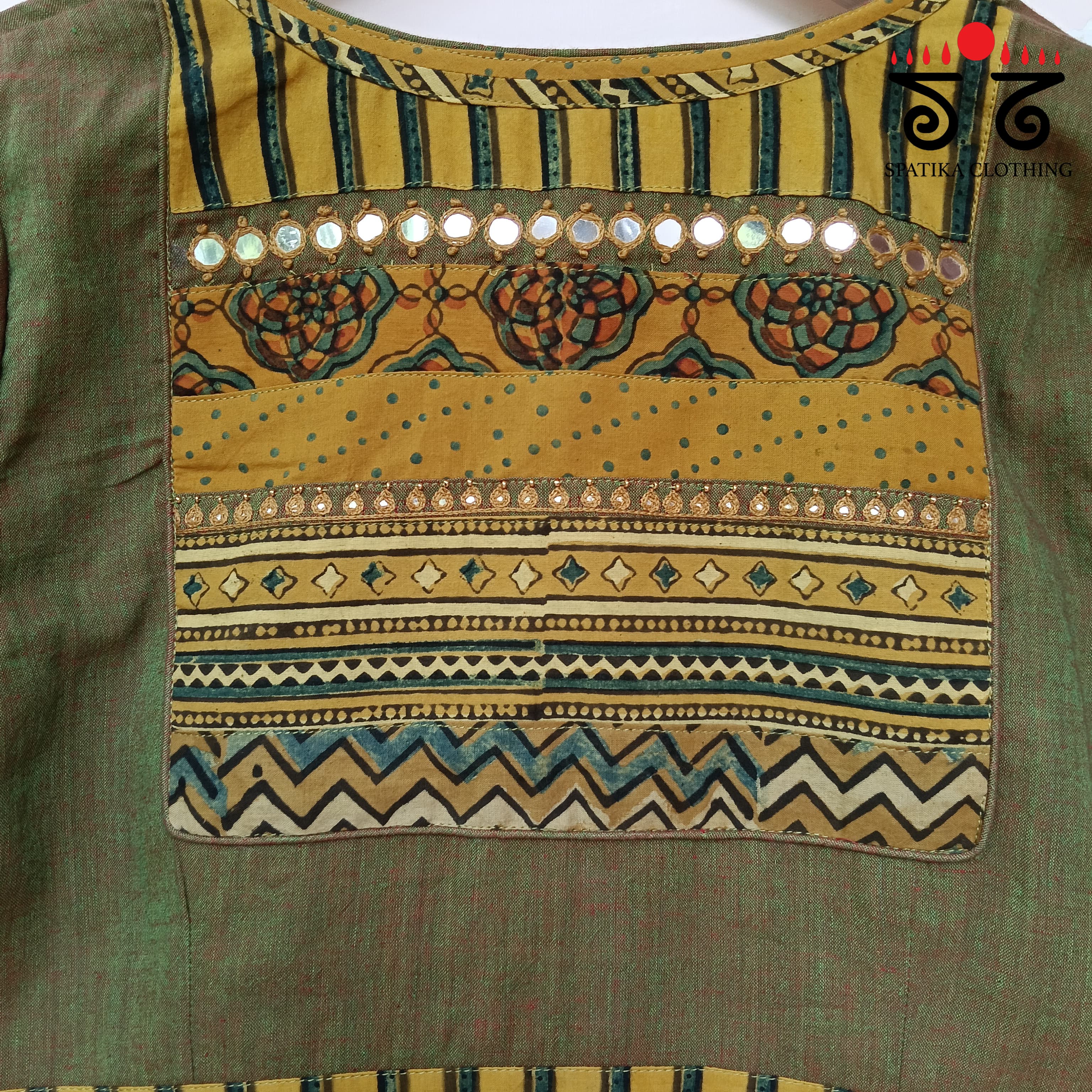 The Ajrakh Green & Yellow Patchwork Blouse
