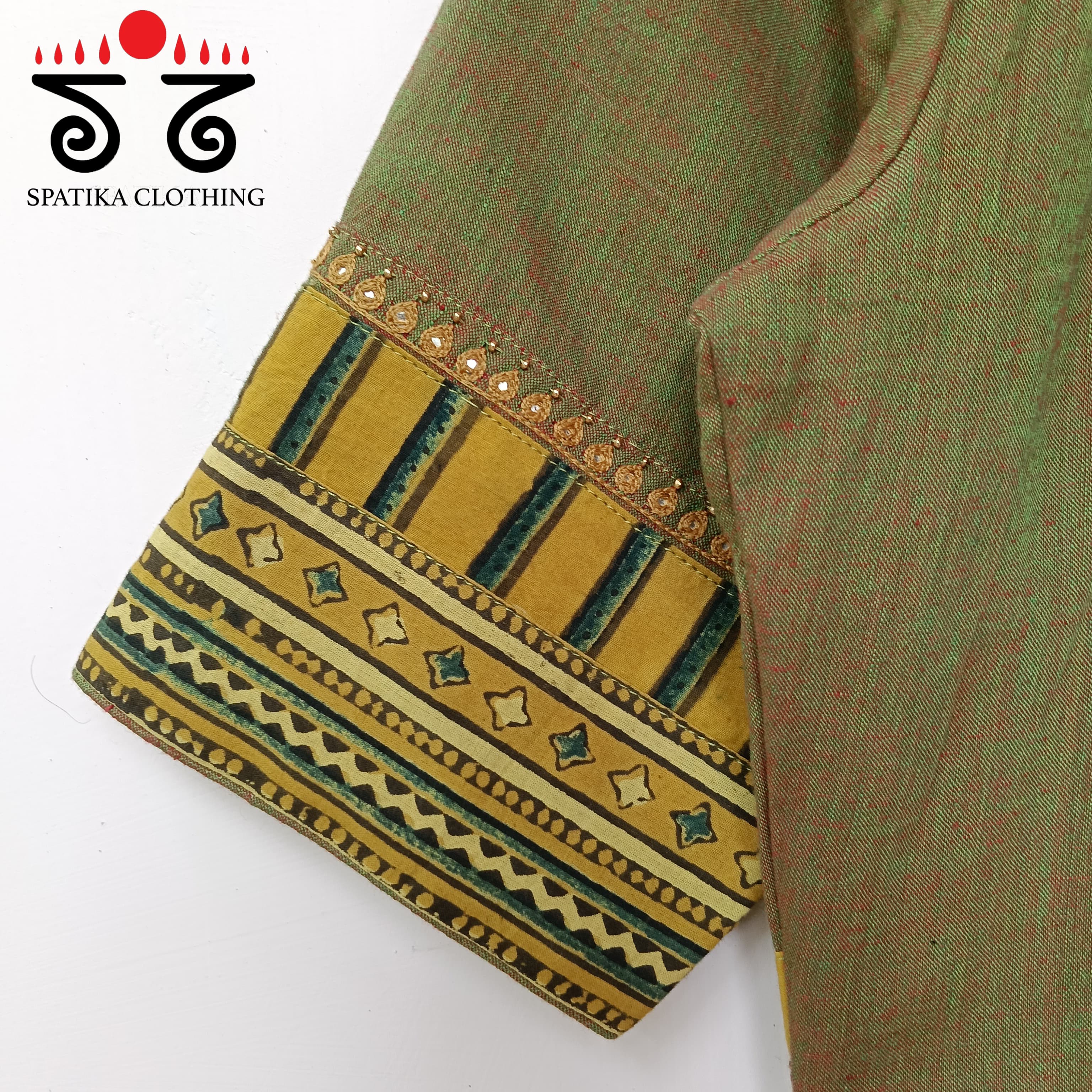 The Ajrakh Green & Yellow Patchwork Blouse