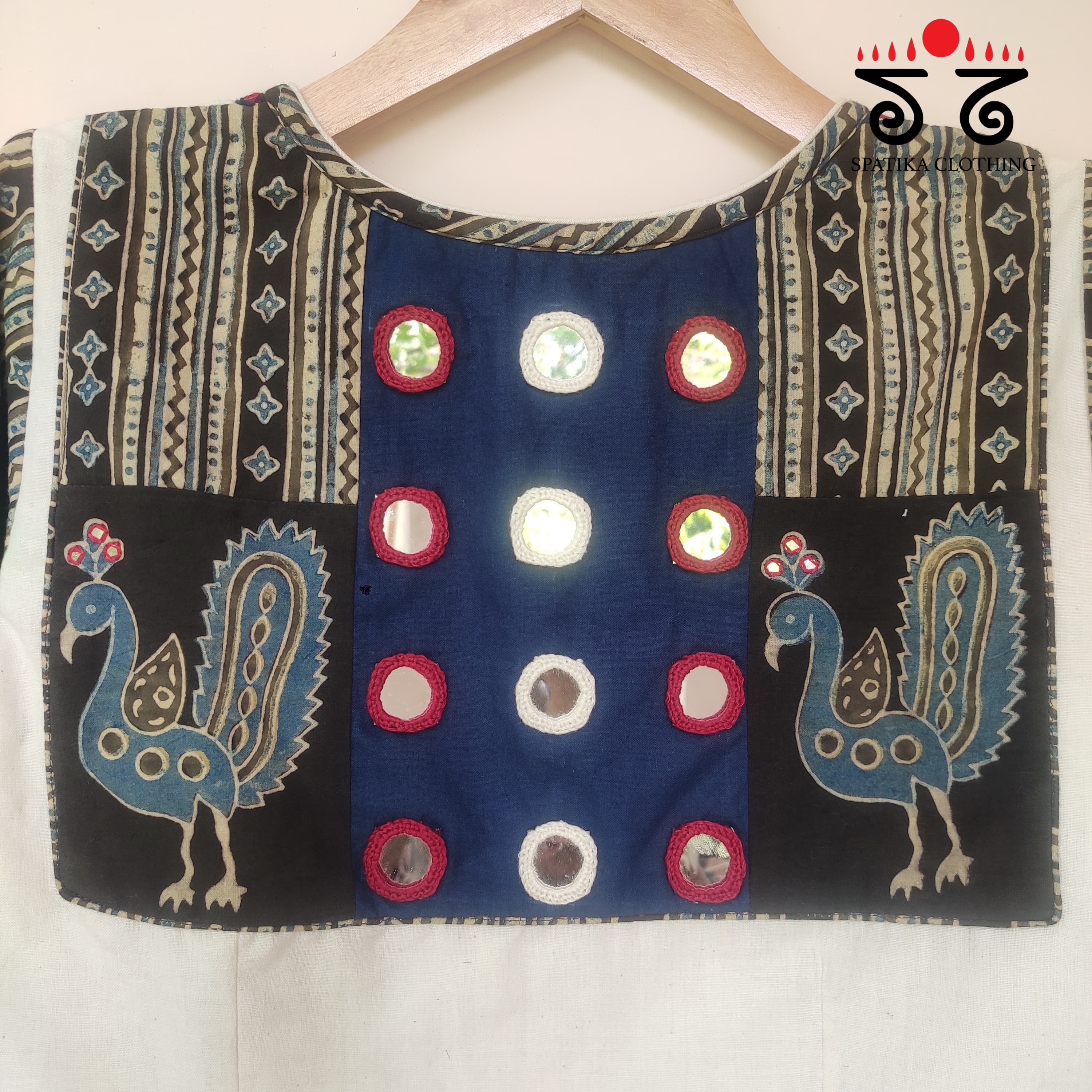 The Morni - White & Blue Mirror work  Blouse