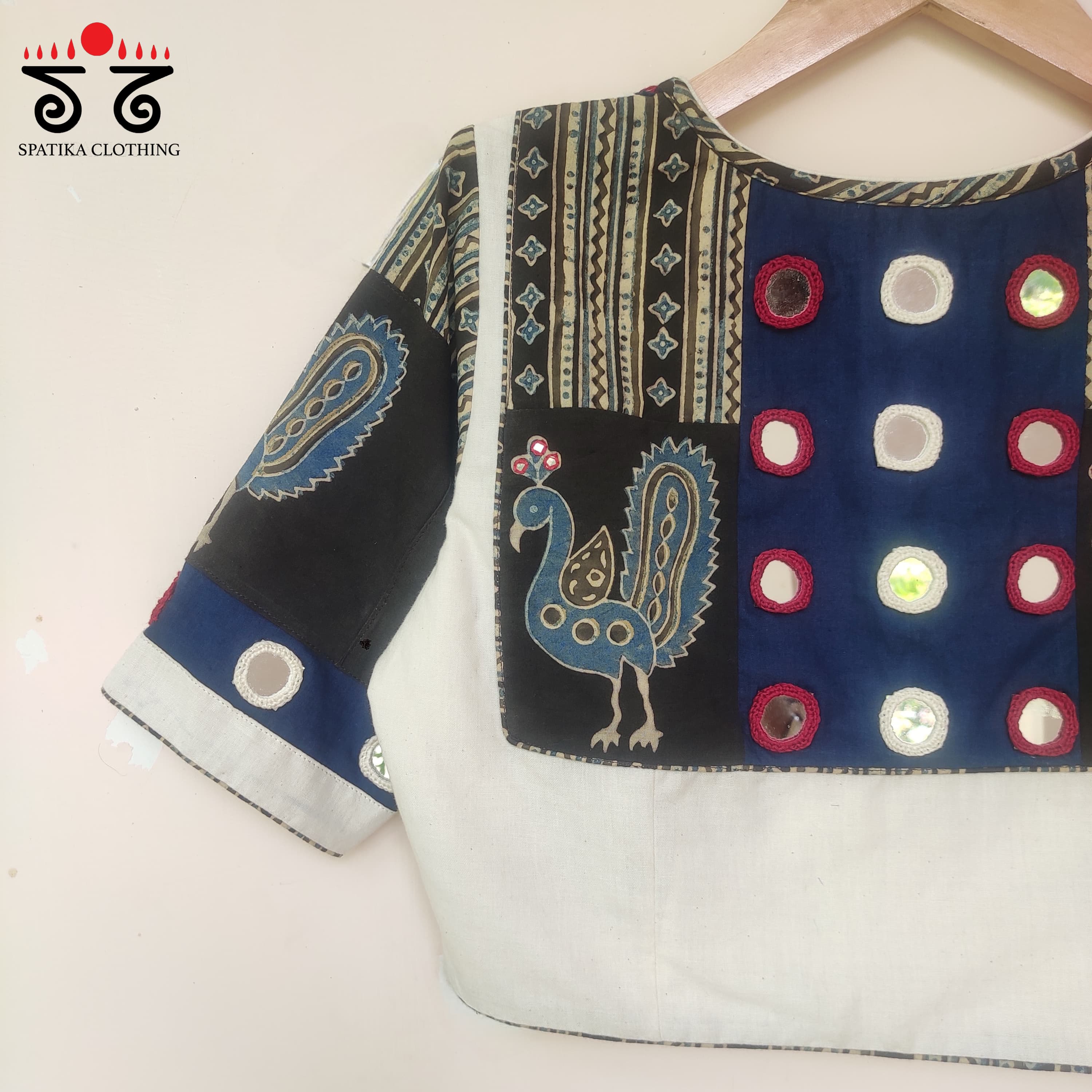 The Morni - White & Blue Mirror work  Blouse