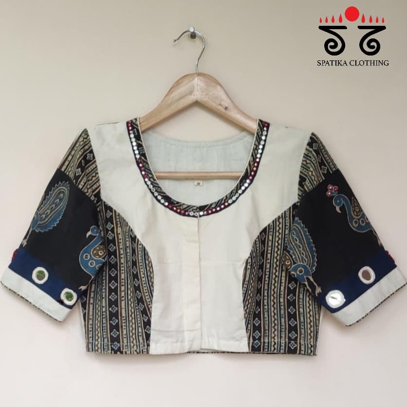 The Morni - White & Blue Mirror work  Blouse