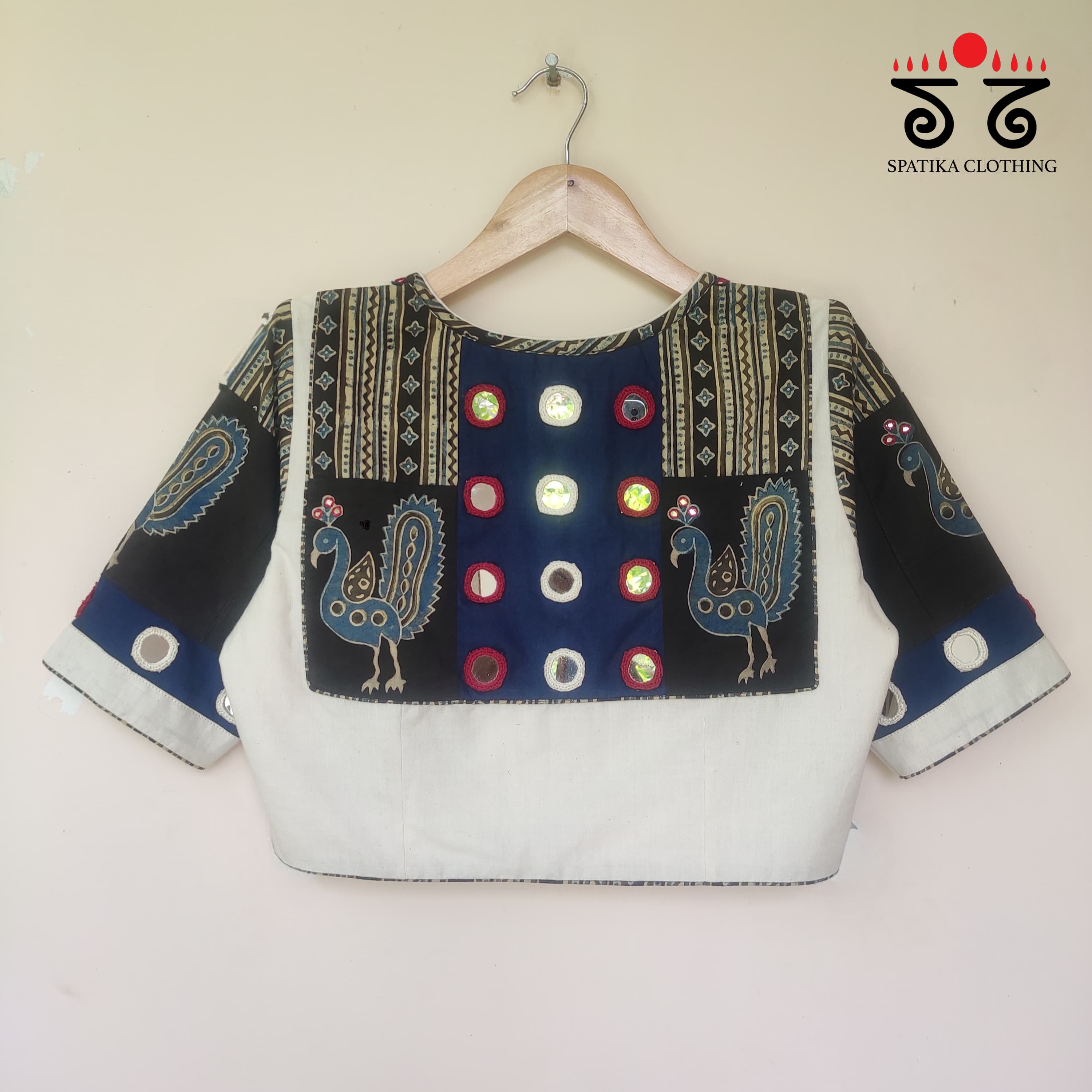 The Morni - White & Blue Mirror work  Blouse