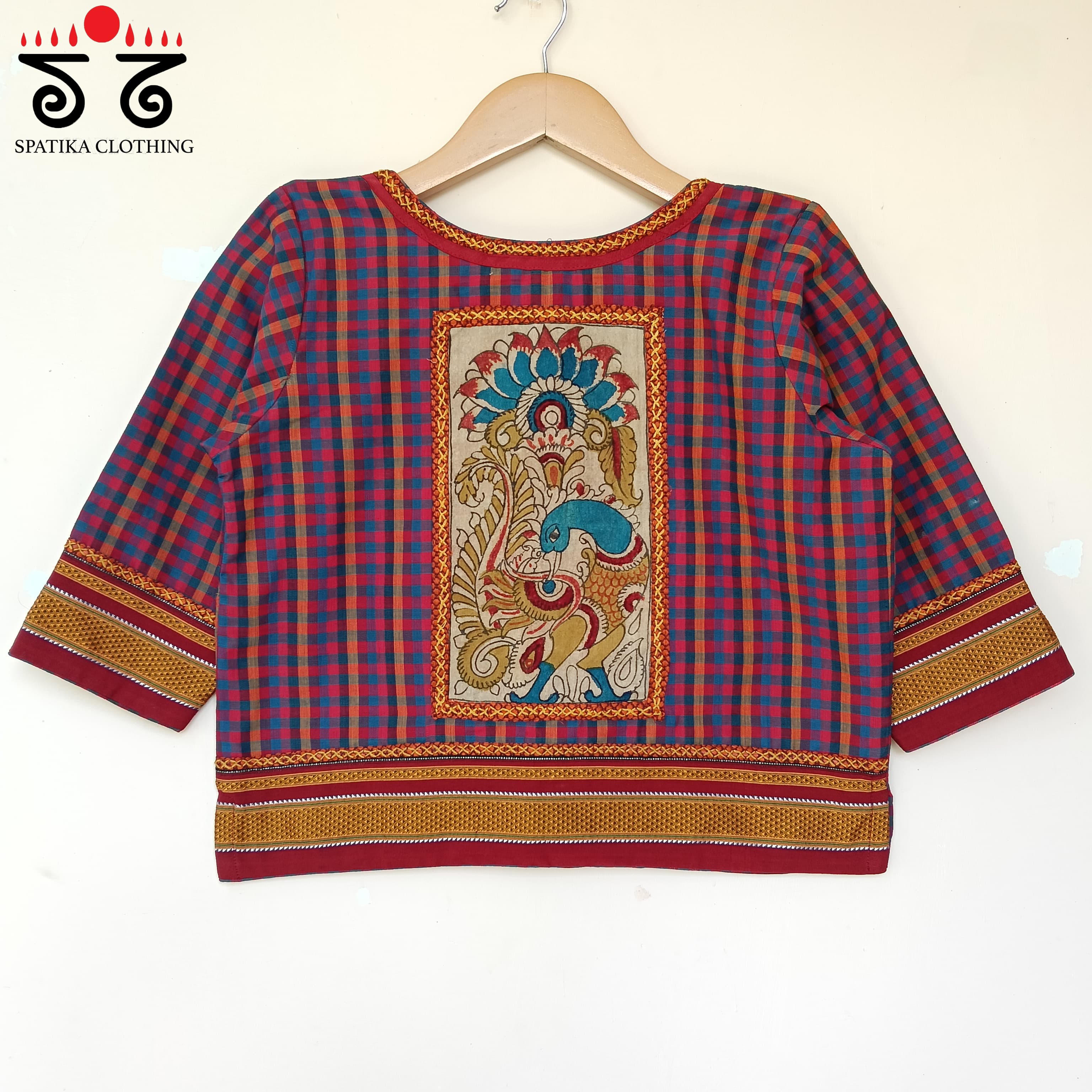 The Peacock Blue & Red Kalamkari Croptop