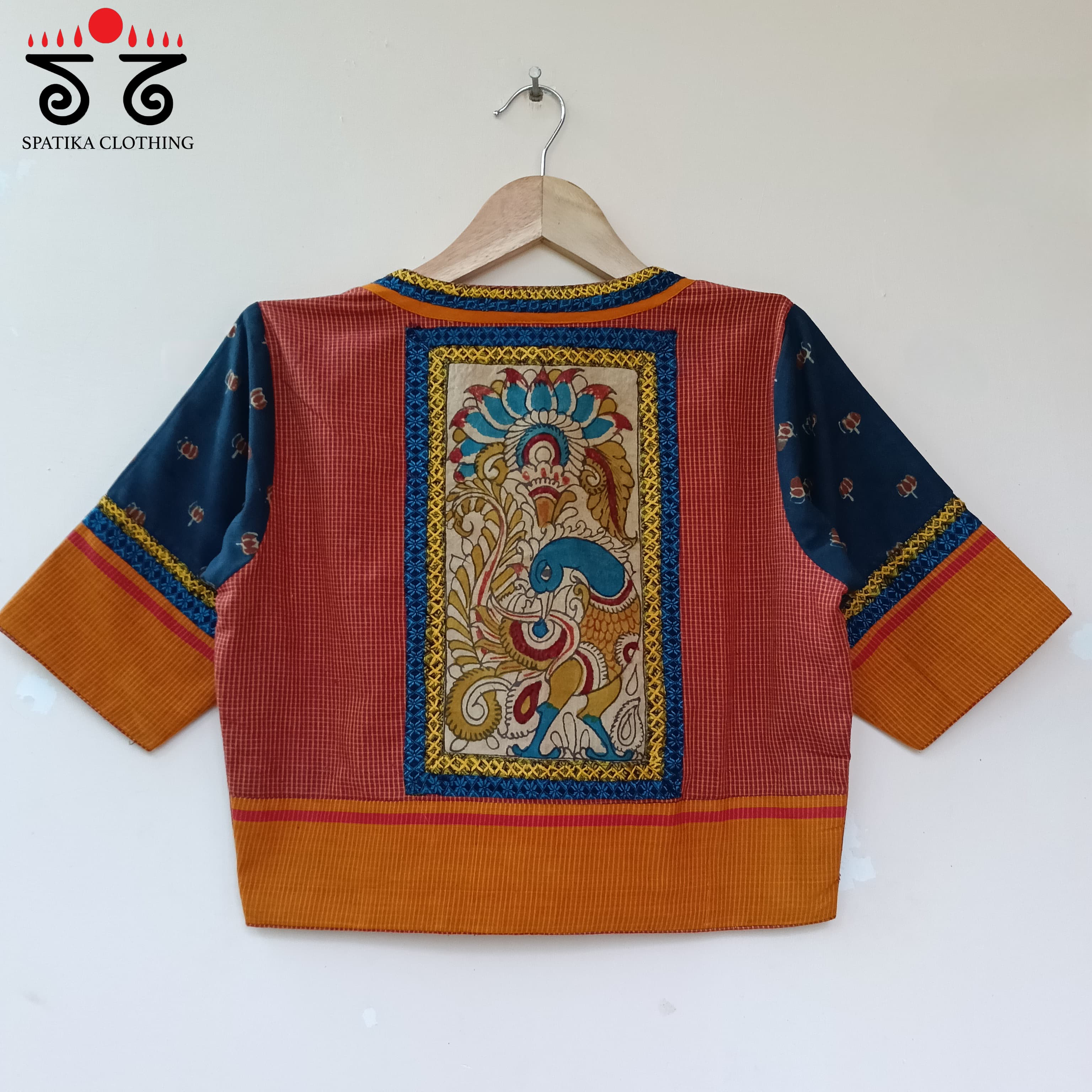 The Peacock Orange Kalamkari Croptop