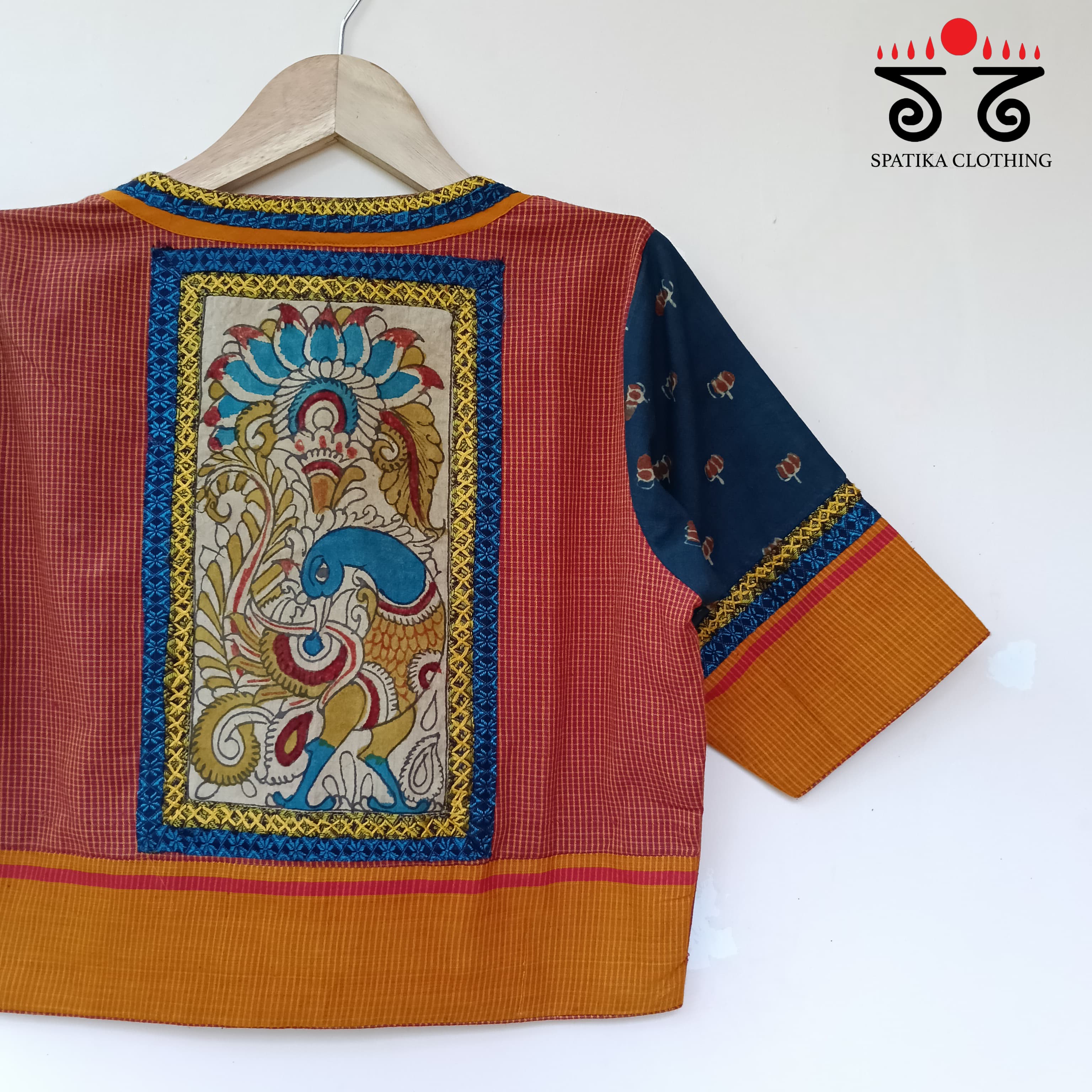 The Peacock Orange Kalamkari Croptop