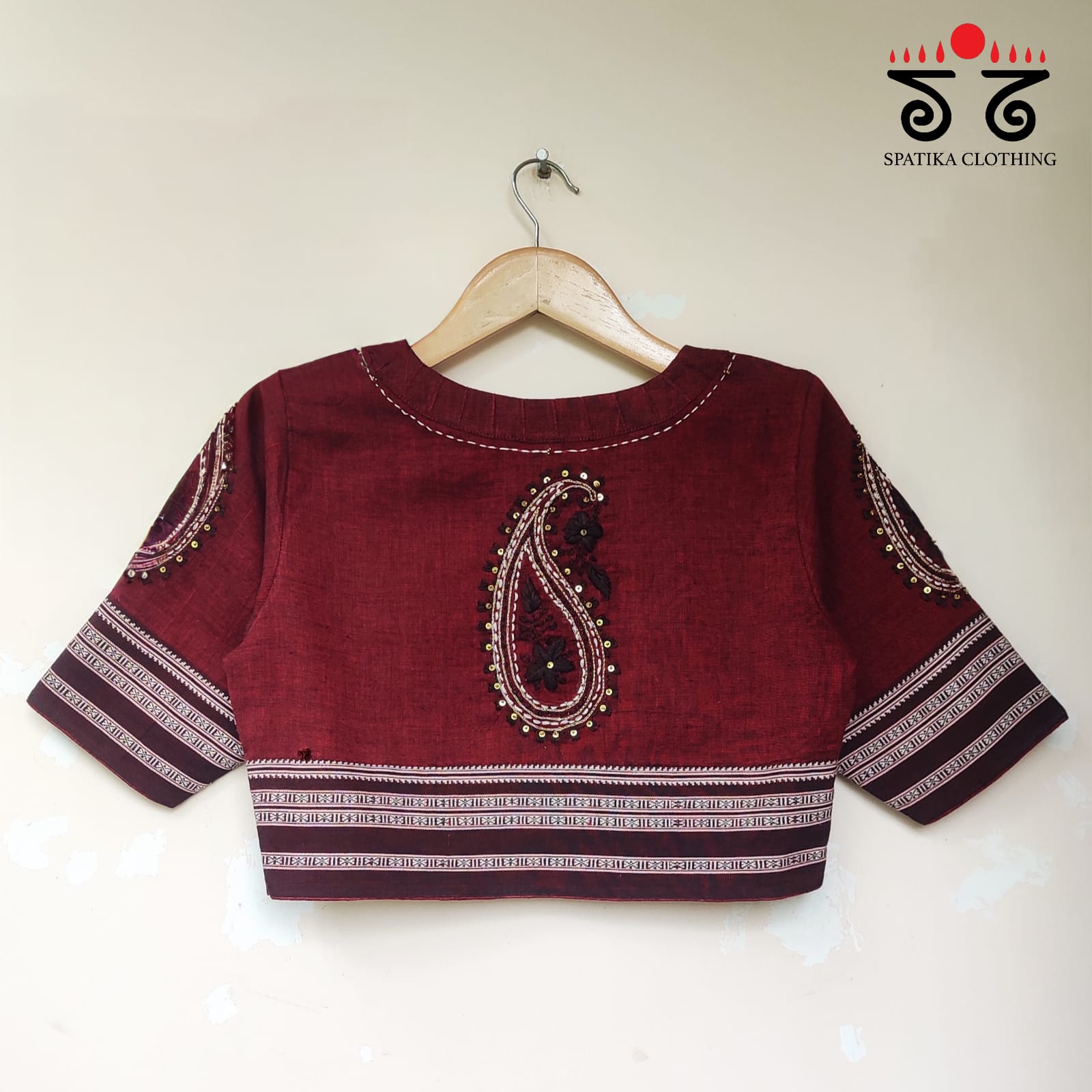 Maroon & Black Chikankari Handcrafted blouse