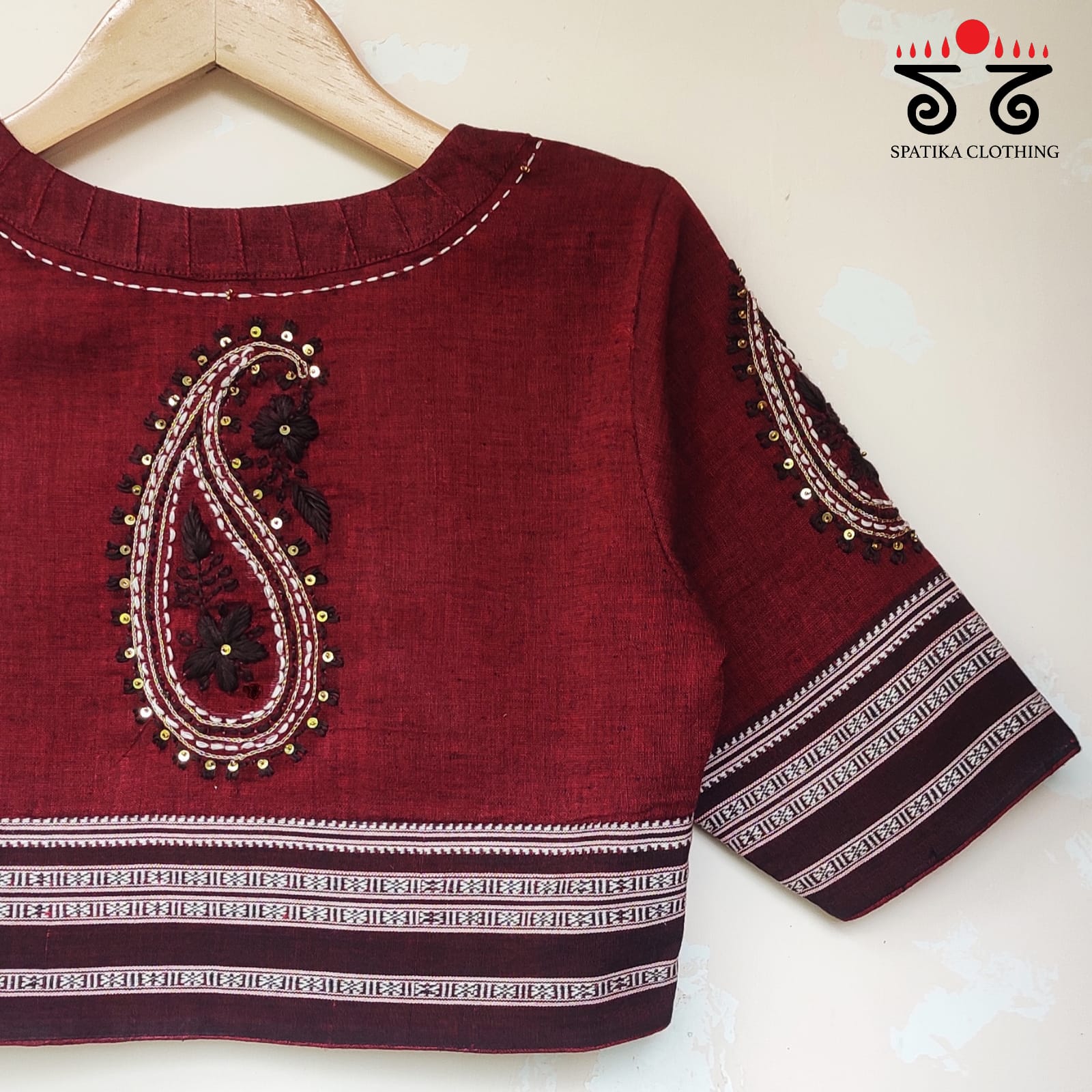 Maroon & Black Chikankari Handcrafted blouse