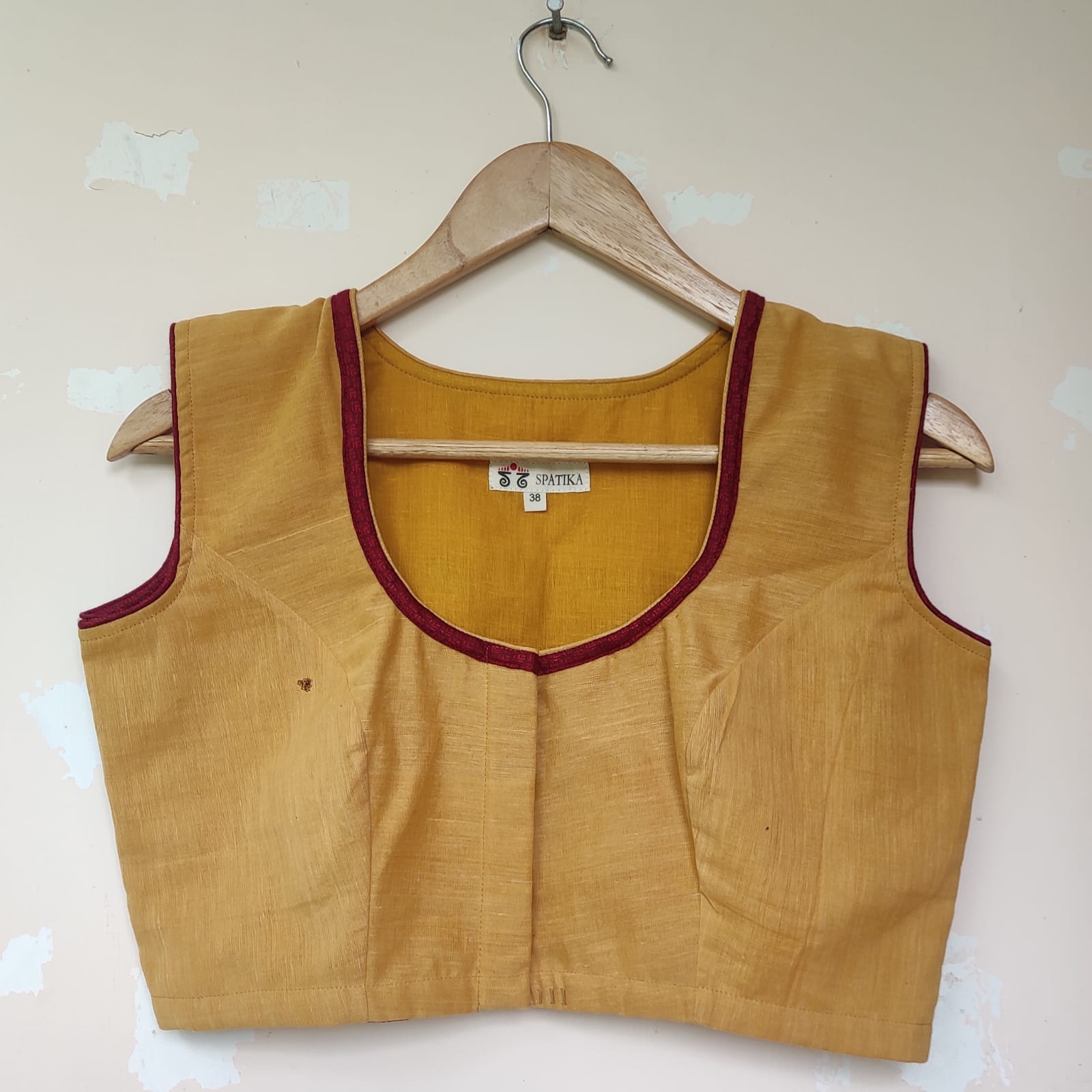 Yellow & Maroon Pen Kalamkari Sleeveless Blouse