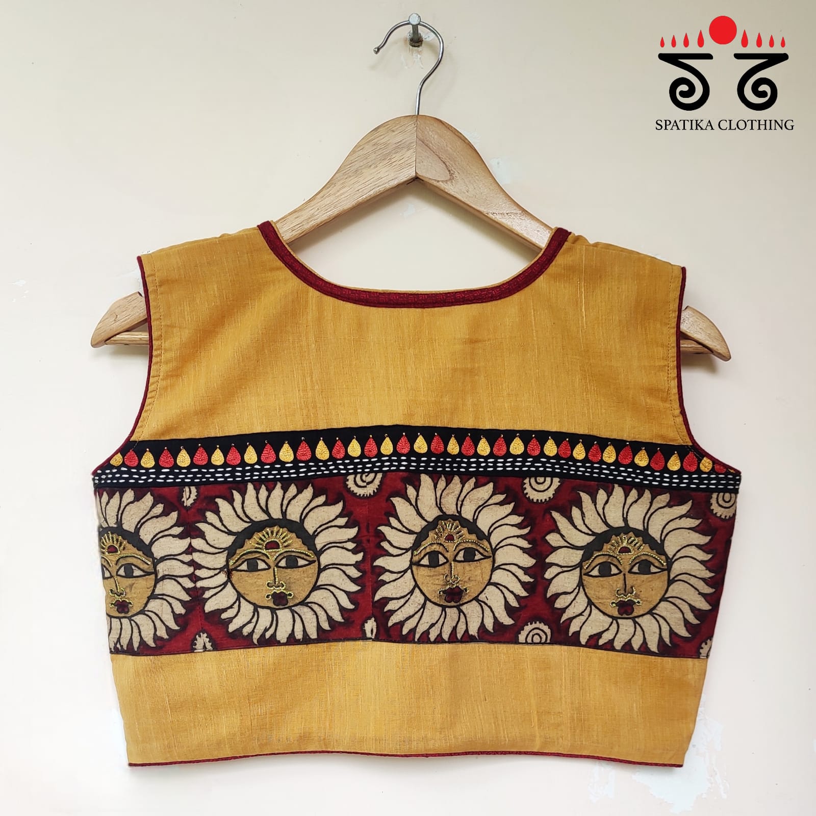 Yellow & Maroon Pen Kalamkari Sleeveless Blouse