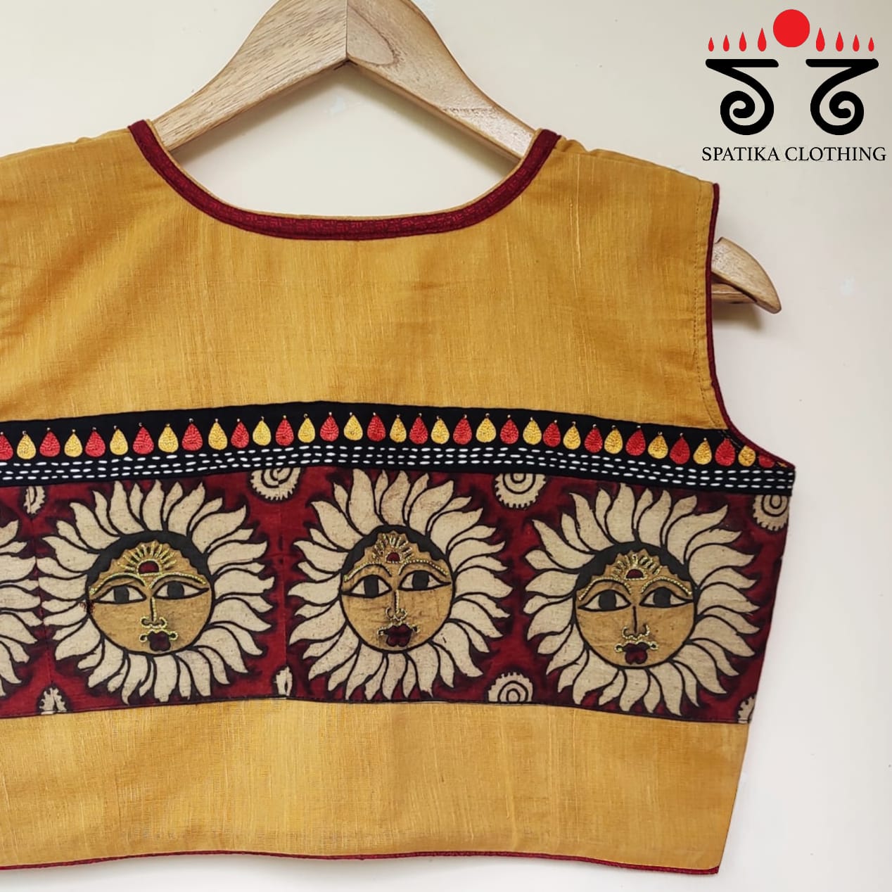Yellow & Maroon Pen Kalamkari Sleeveless Blouse