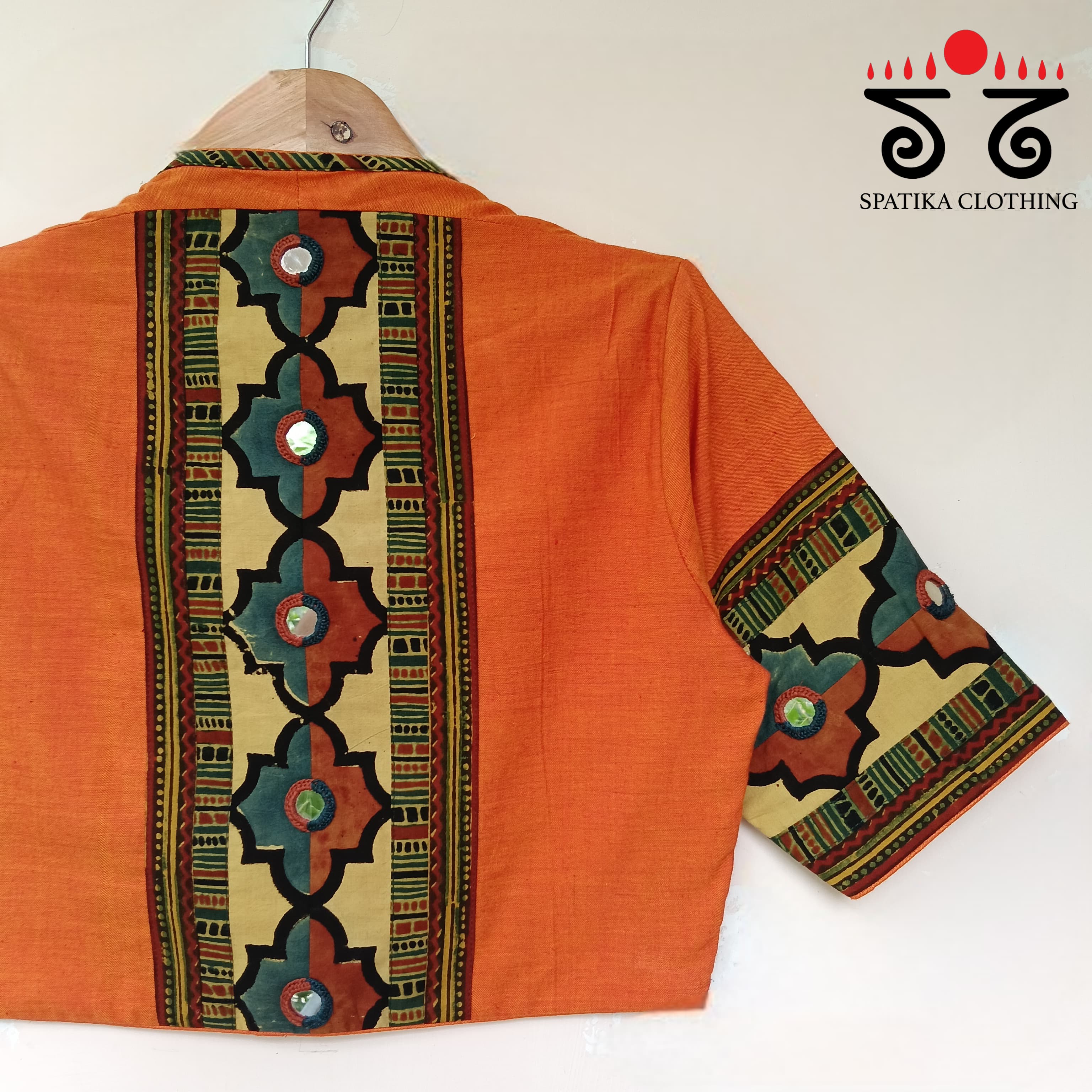 The Solid Ajrakh Orange Mirror Work Blouse