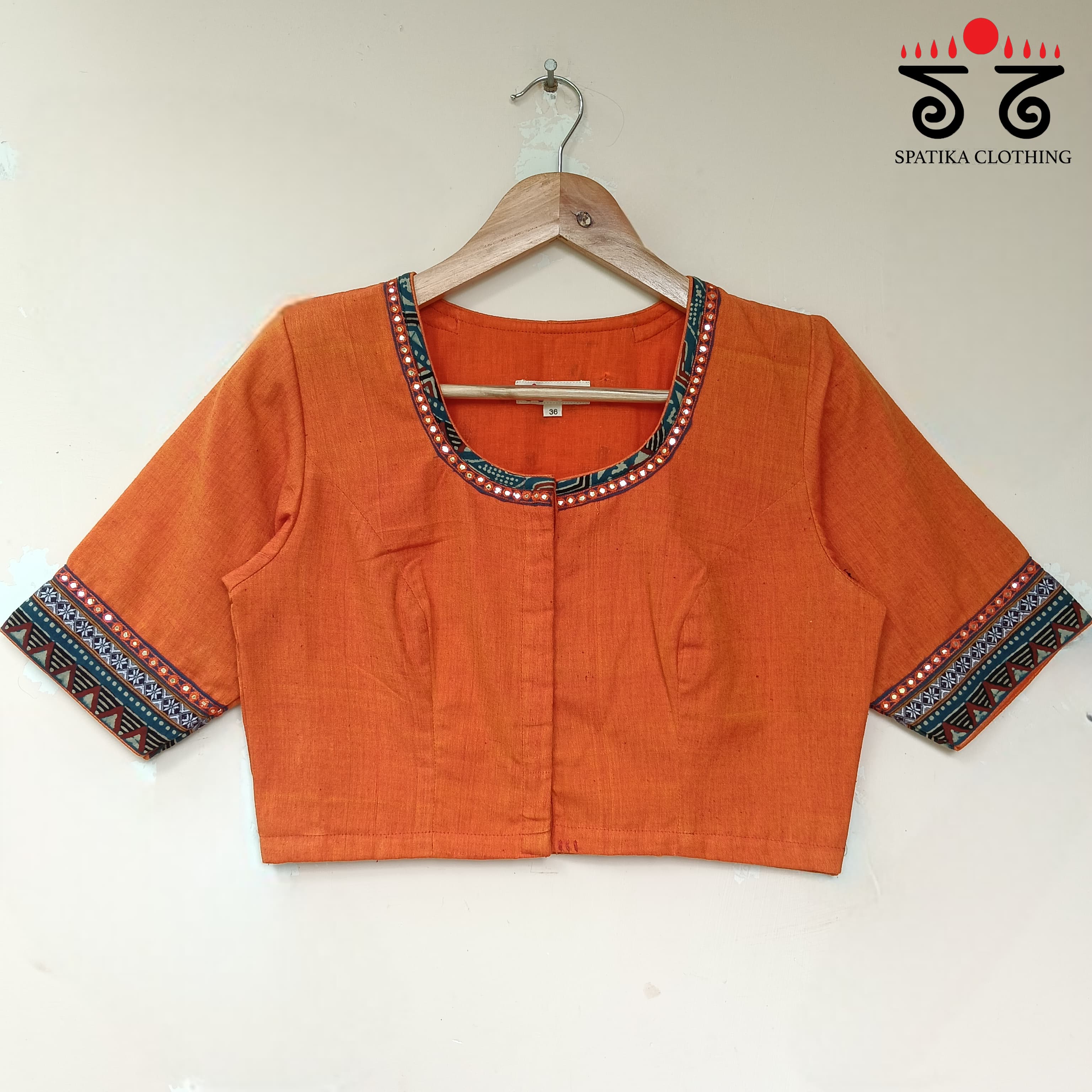 Orange & Blue Pichwai Handcrafted Blouse
