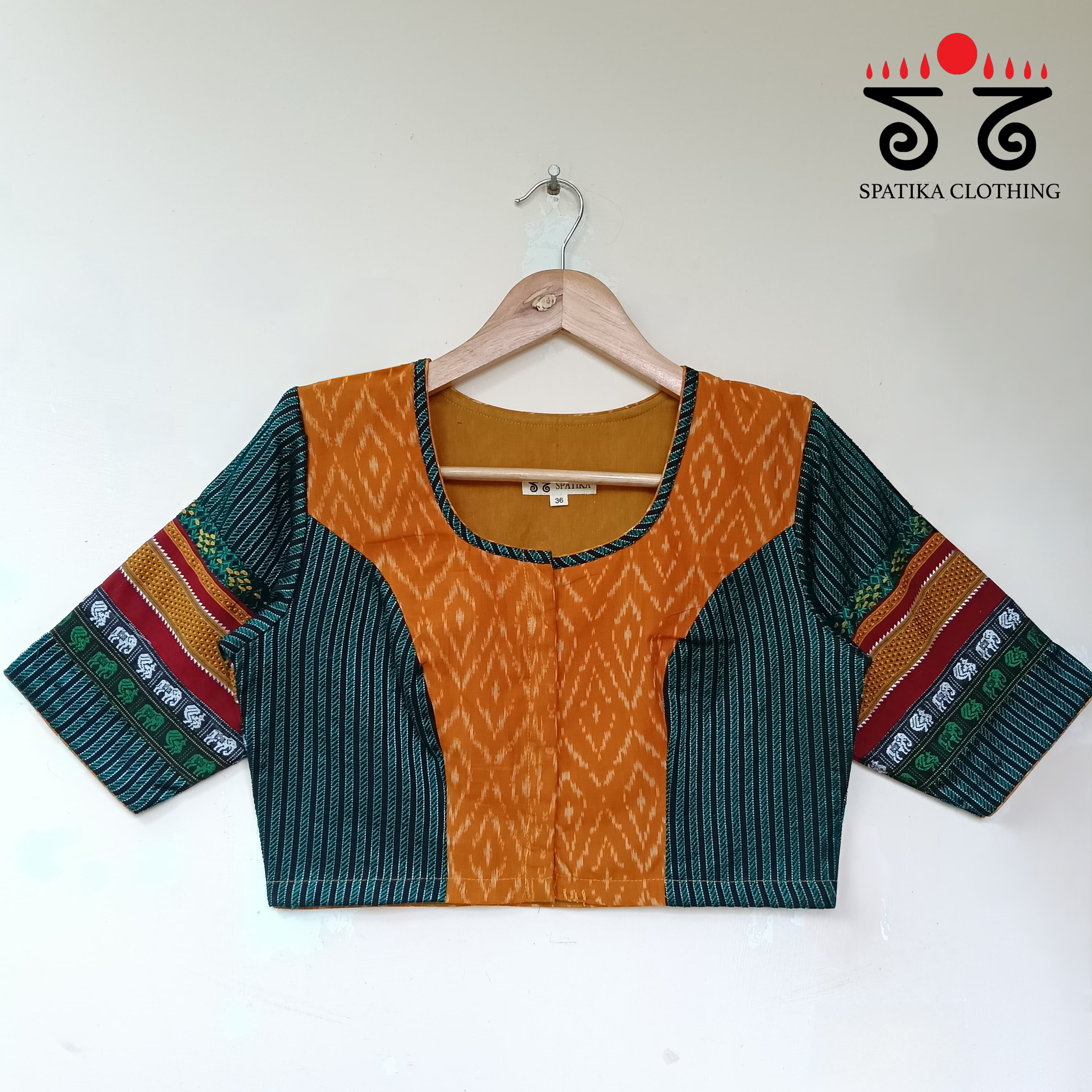 Mustard & Green Ikat Khun-Hand crafted Blouse