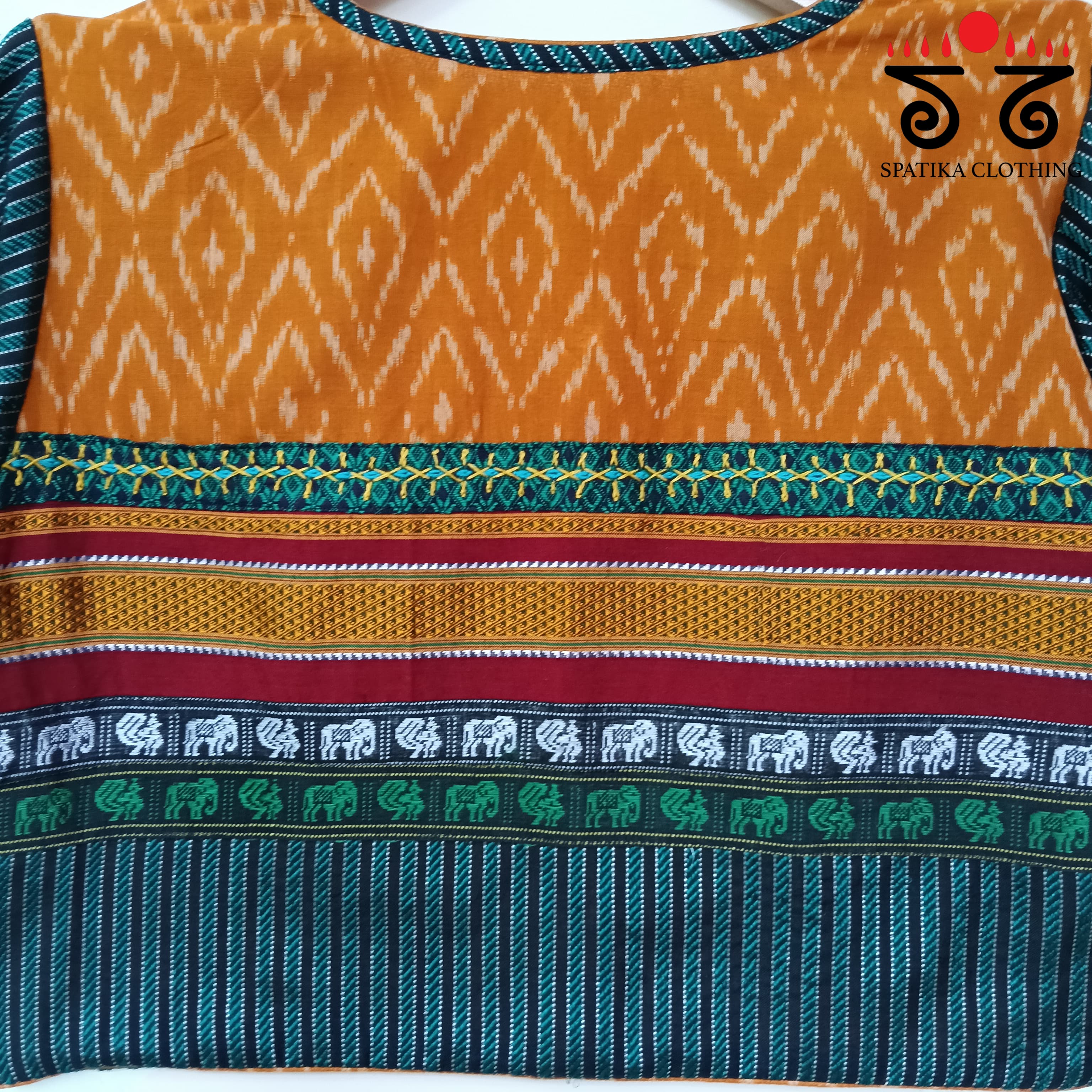 Mustard & Green Ikat Khun-Hand crafted Blouse