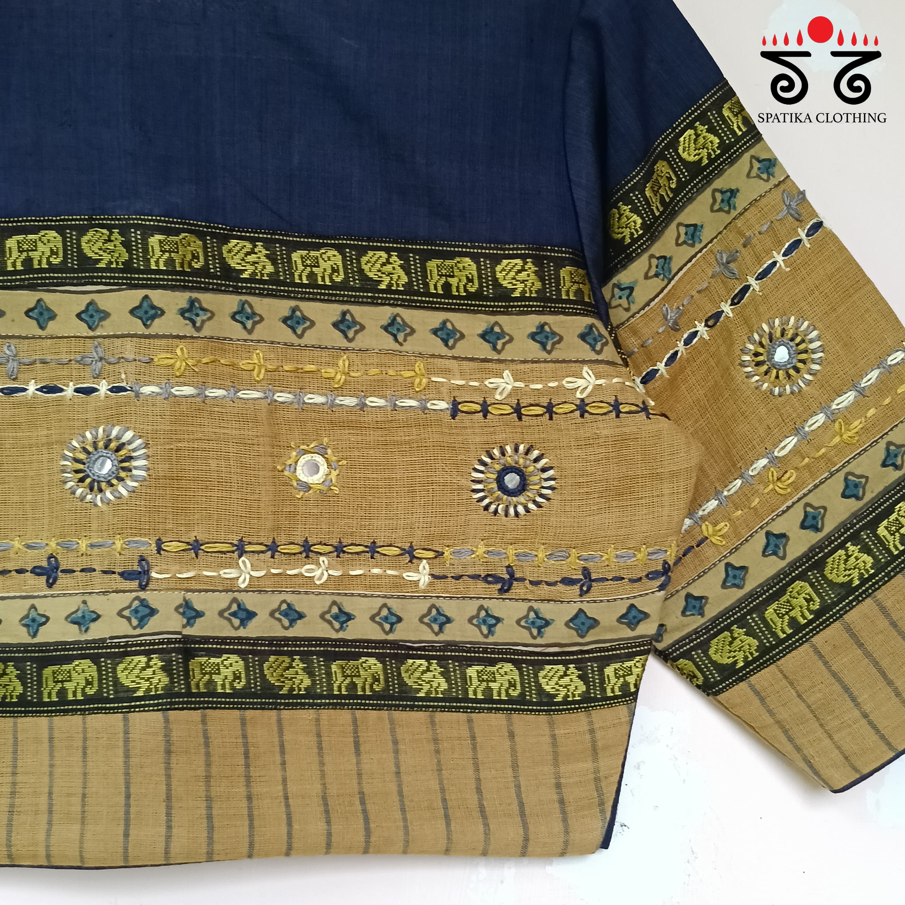 Navy & Yellow Ajrak Lambani-Handcrafted Blouse - New!