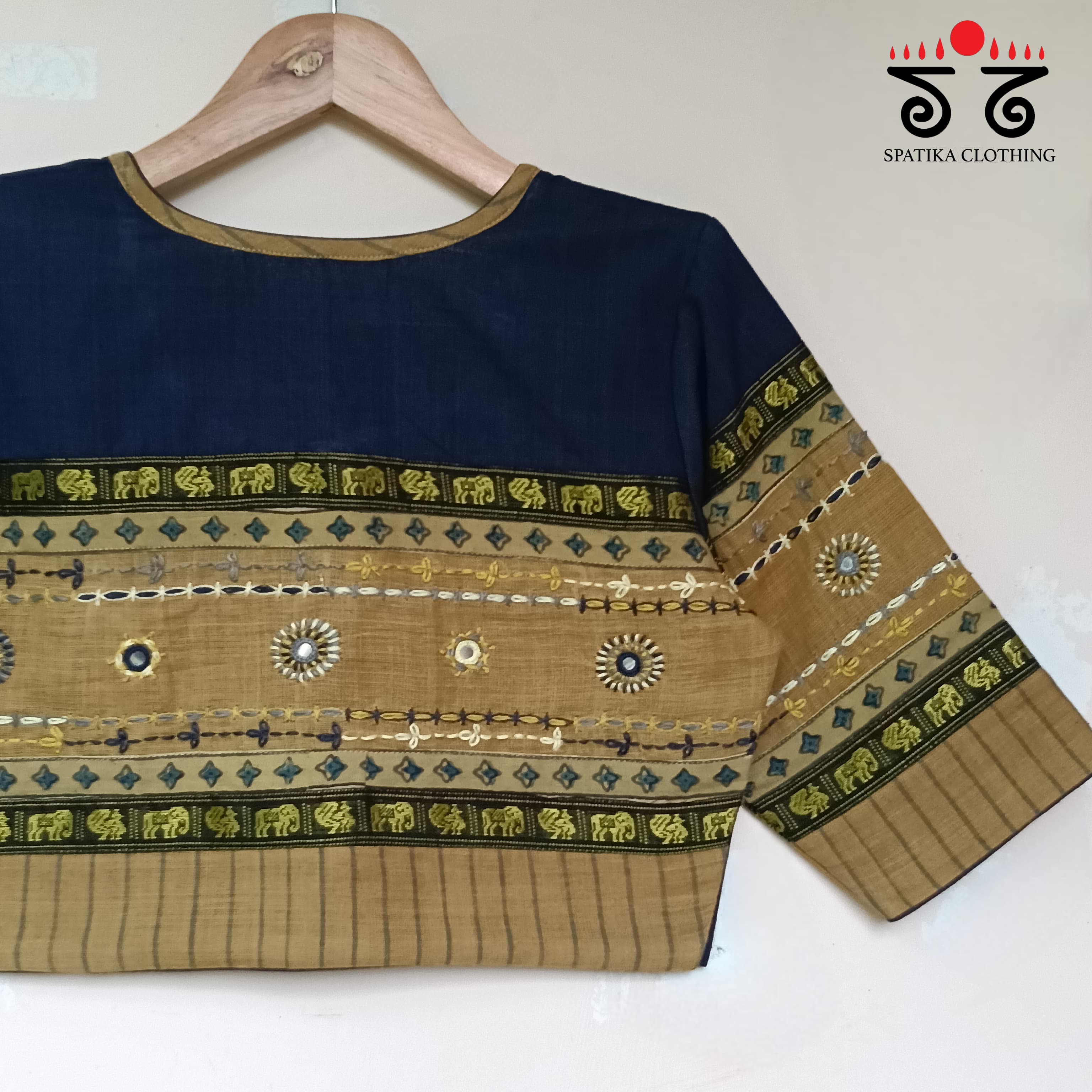 Navy & Yellow Ajrak Lambani-Handcrafted Blouse - New!
