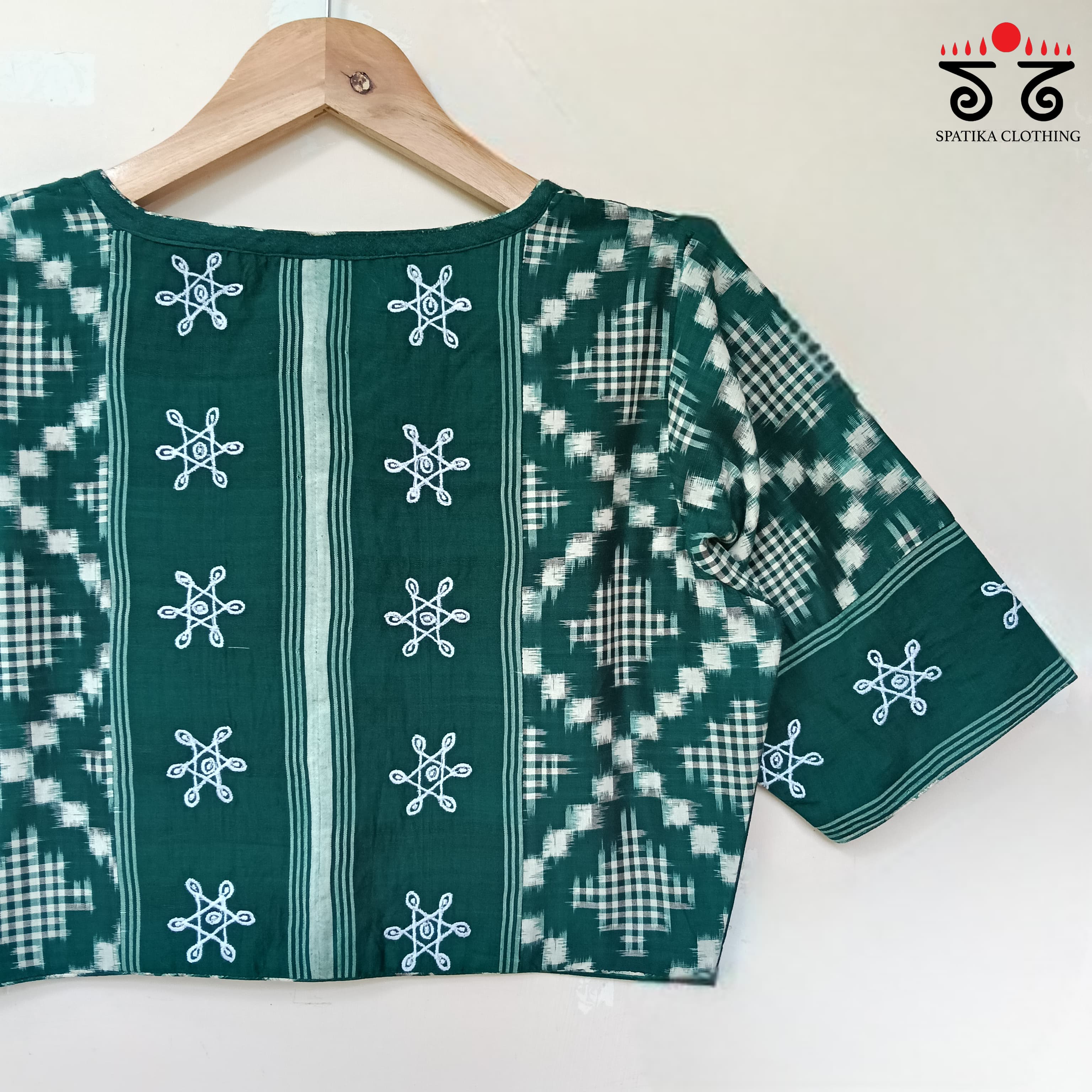 The Telia Rumal - Green & White Kolam Blouse