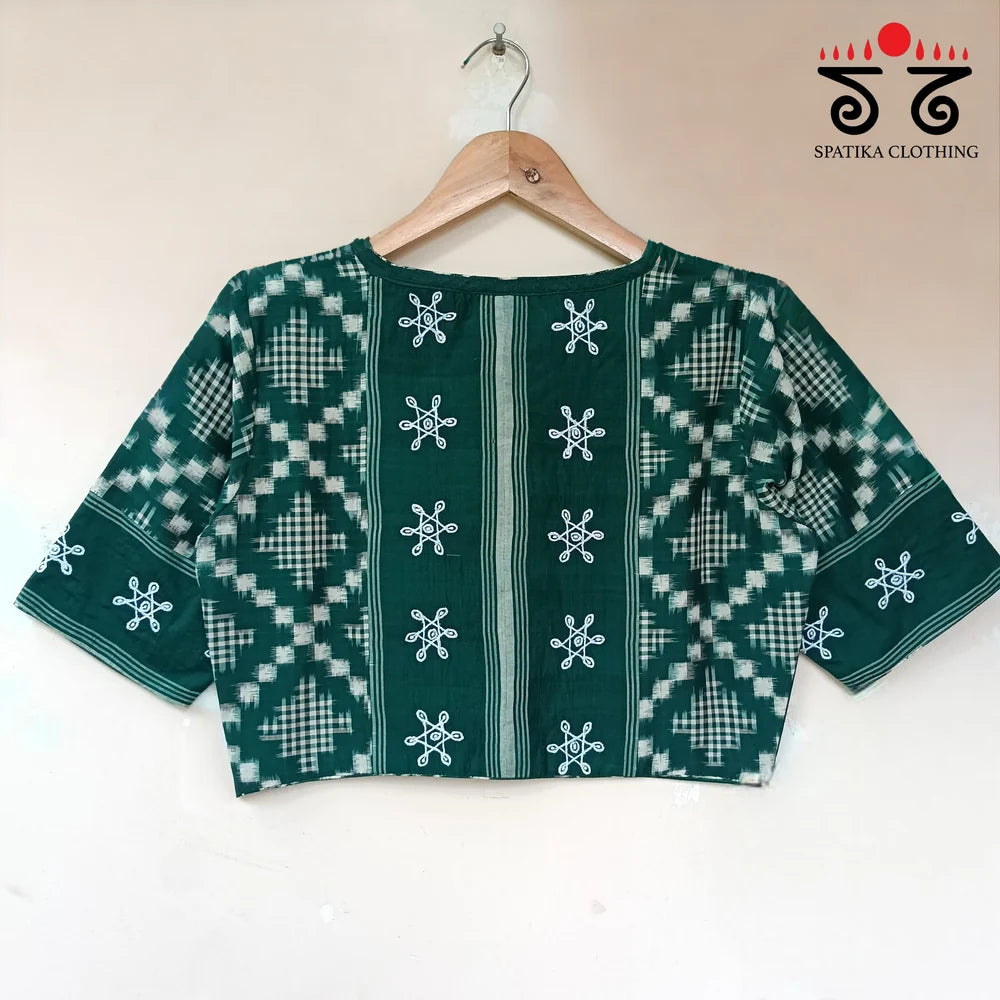 Ponduru Handspun Cotton Saree with Green Telia Rumal - Kolam Blouse