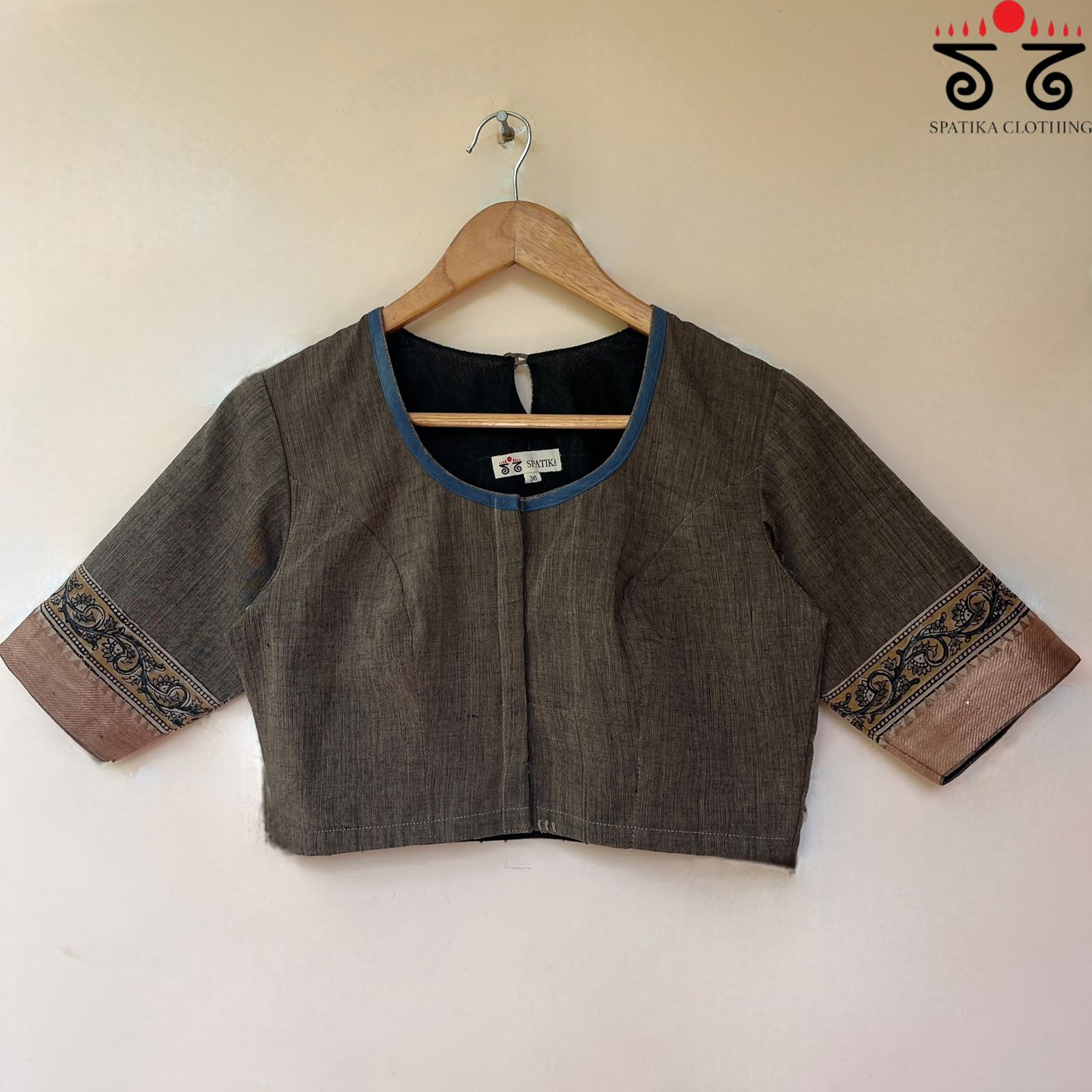The Kalamkari Grey & Blue Yoke Blouse