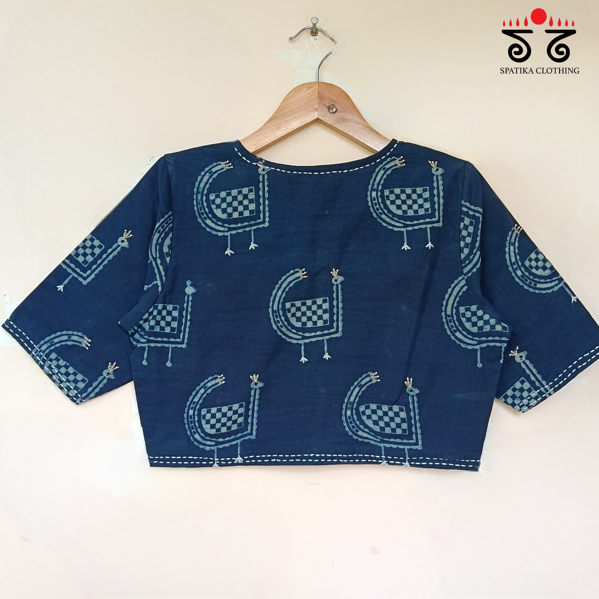 Blue Begampur Handwoven Cotton Saree New! with Morni - Hand Embroidered Blouse