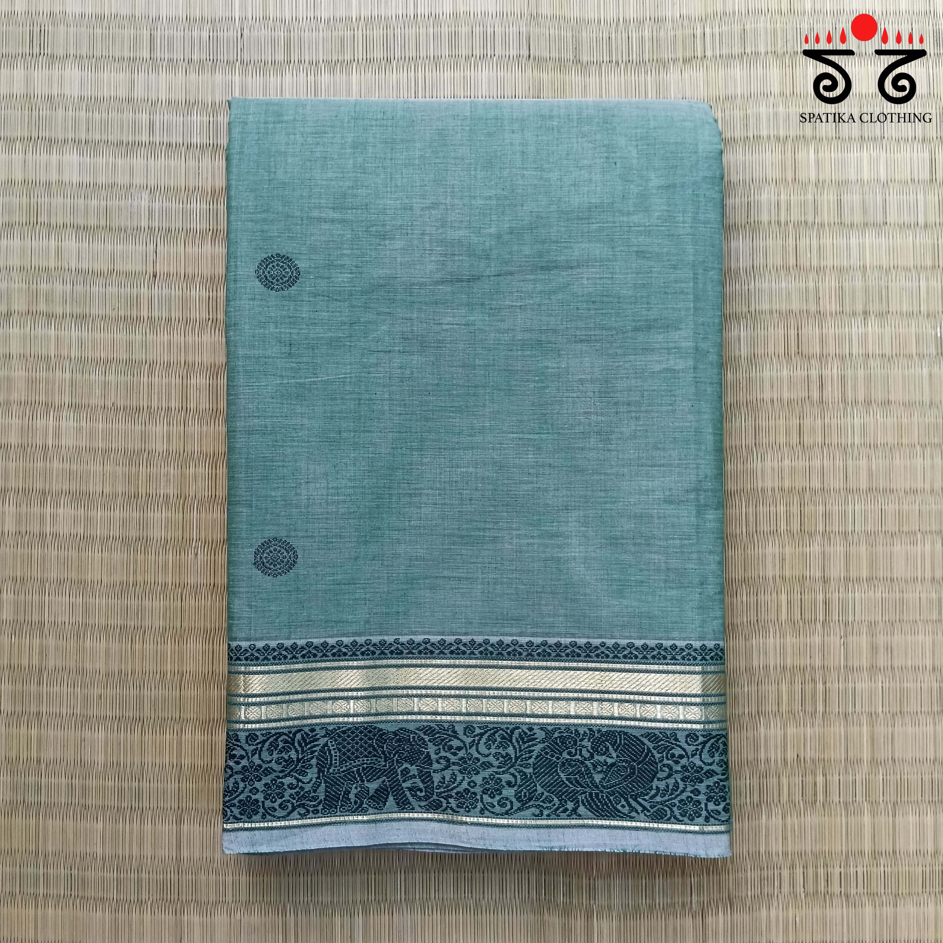 Teal Green Vintage Kanjivaram Saree in Cotton