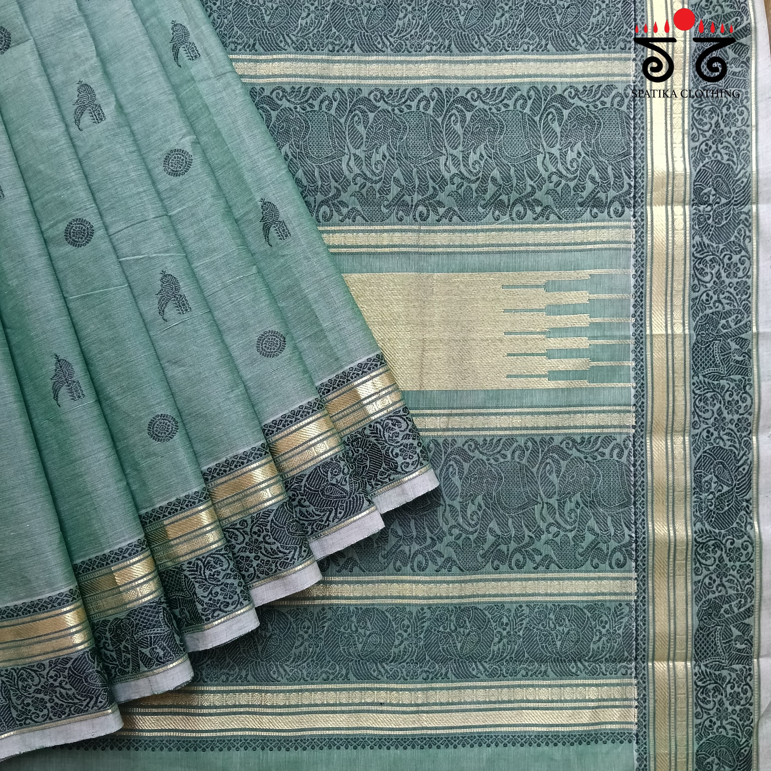 Teal Green Vintage Kanjivaram Saree in Cotton