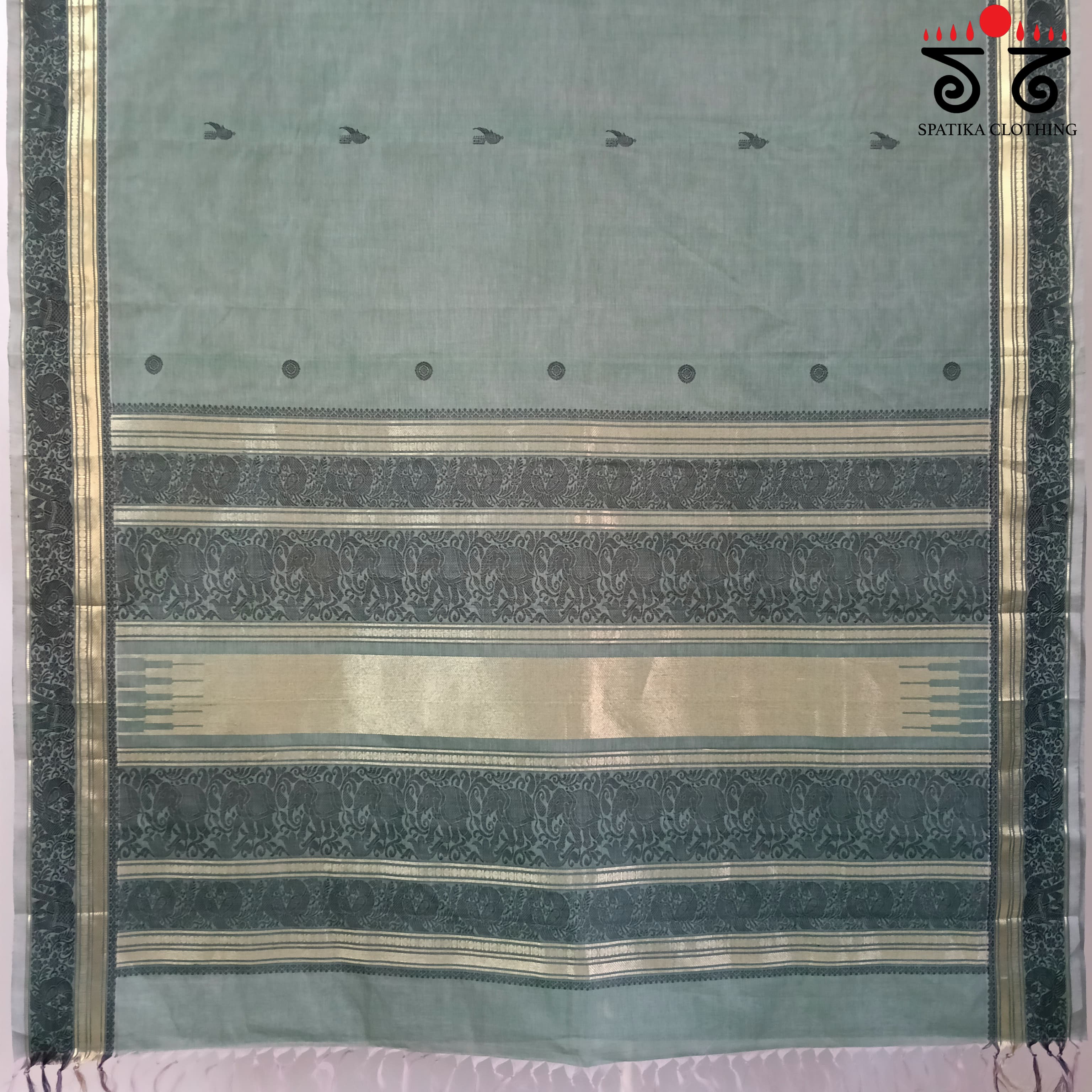 Teal Green Vintage Kanjivaram Saree in Cotton