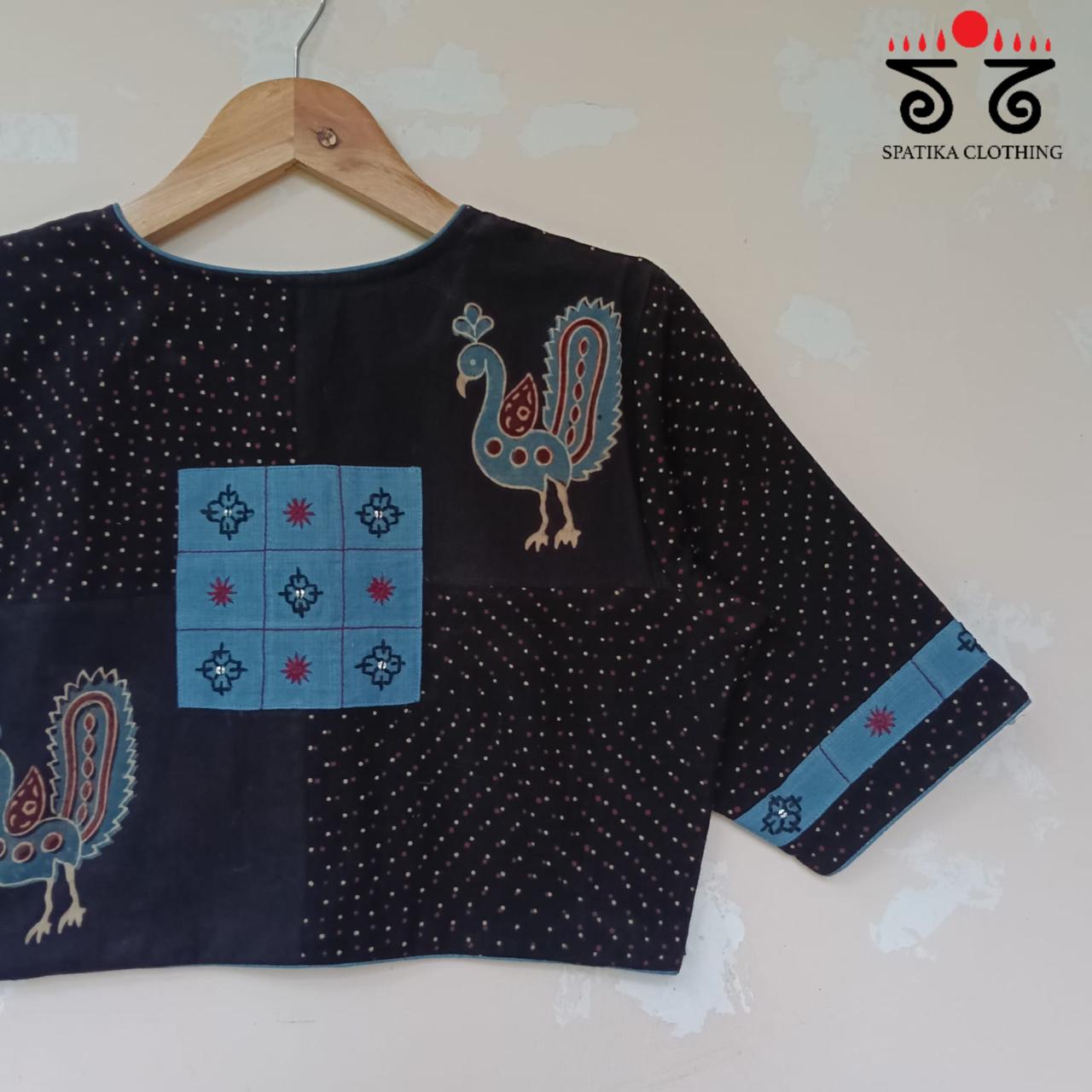 Black & Blue Morni Collage-Handcrafted Blouse