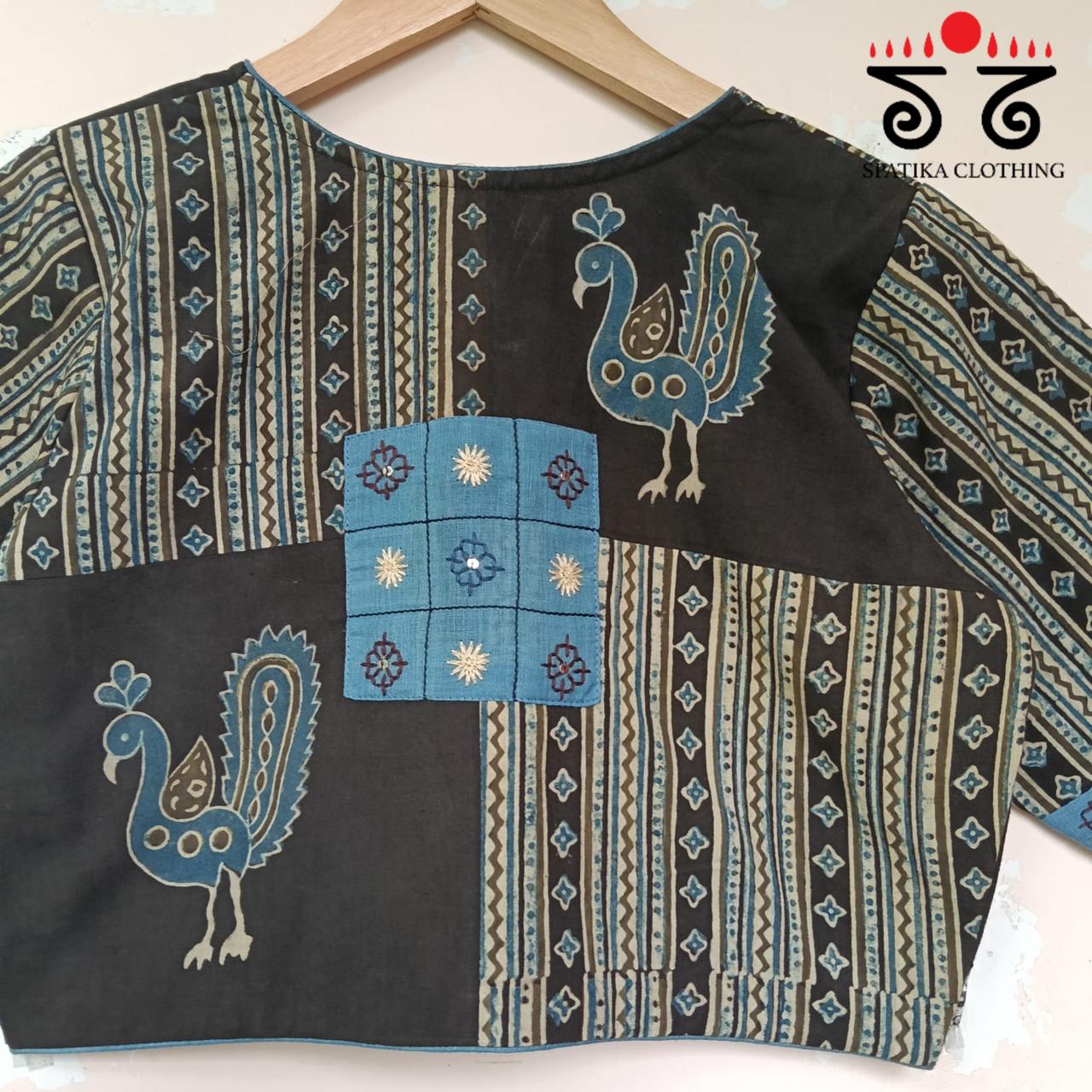 Black & Blue Morni Collage-Handcrafted Blouse