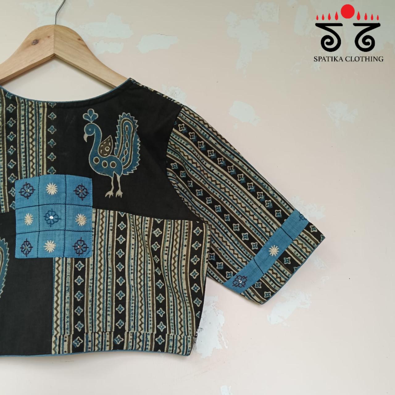 Black & Blue Morni Collage-Handcrafted Blouse