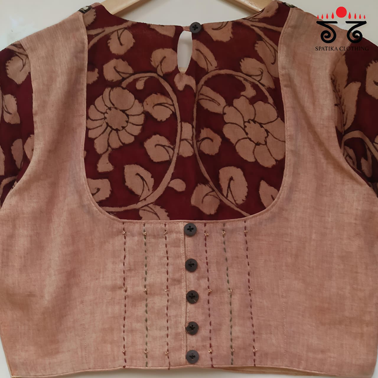 The Kalamkari Beige & Maroon Yoke Blouse