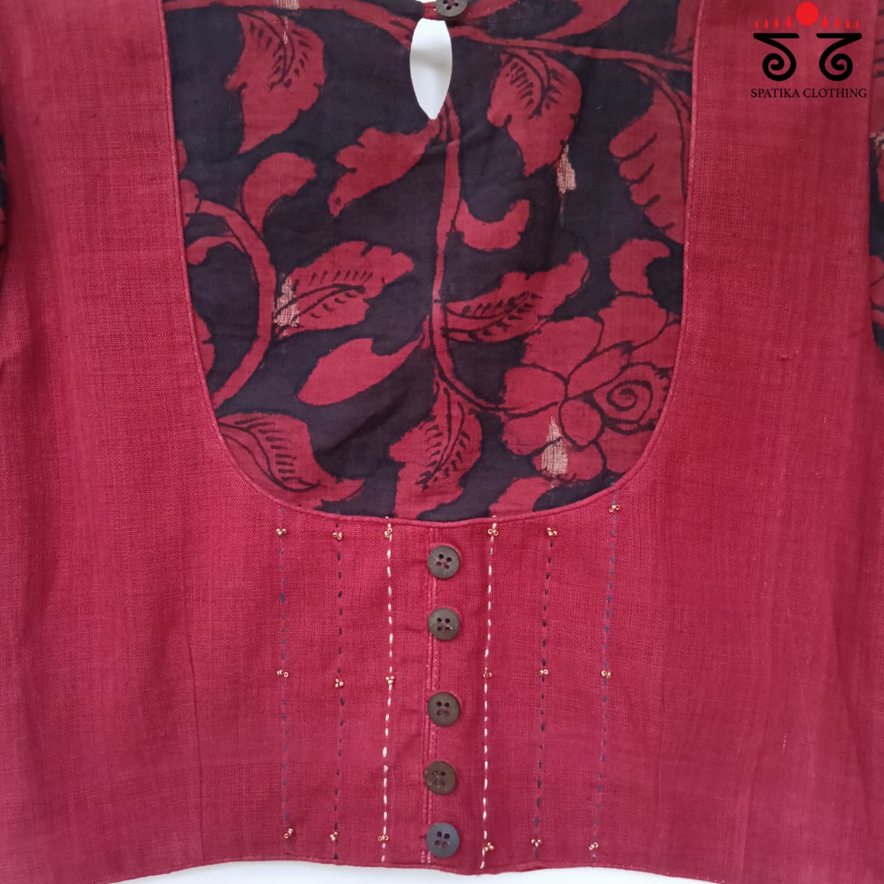 The Kalamkari Red & Blue Yoke Blouse