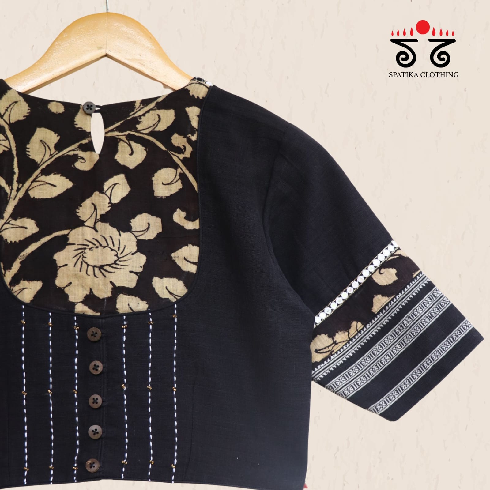 The Kalamkari Black & Beige Yoke Blouse