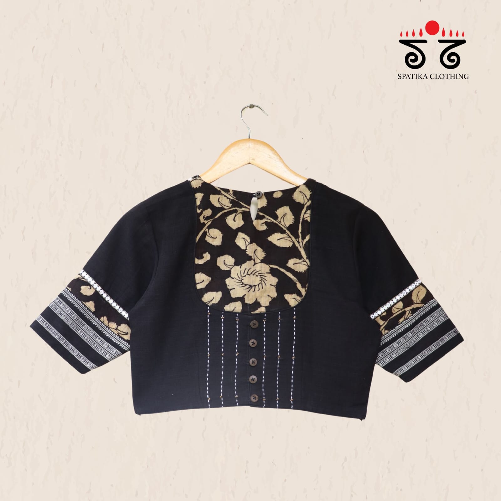The Kalamkari Black & Beige Yoke Blouse