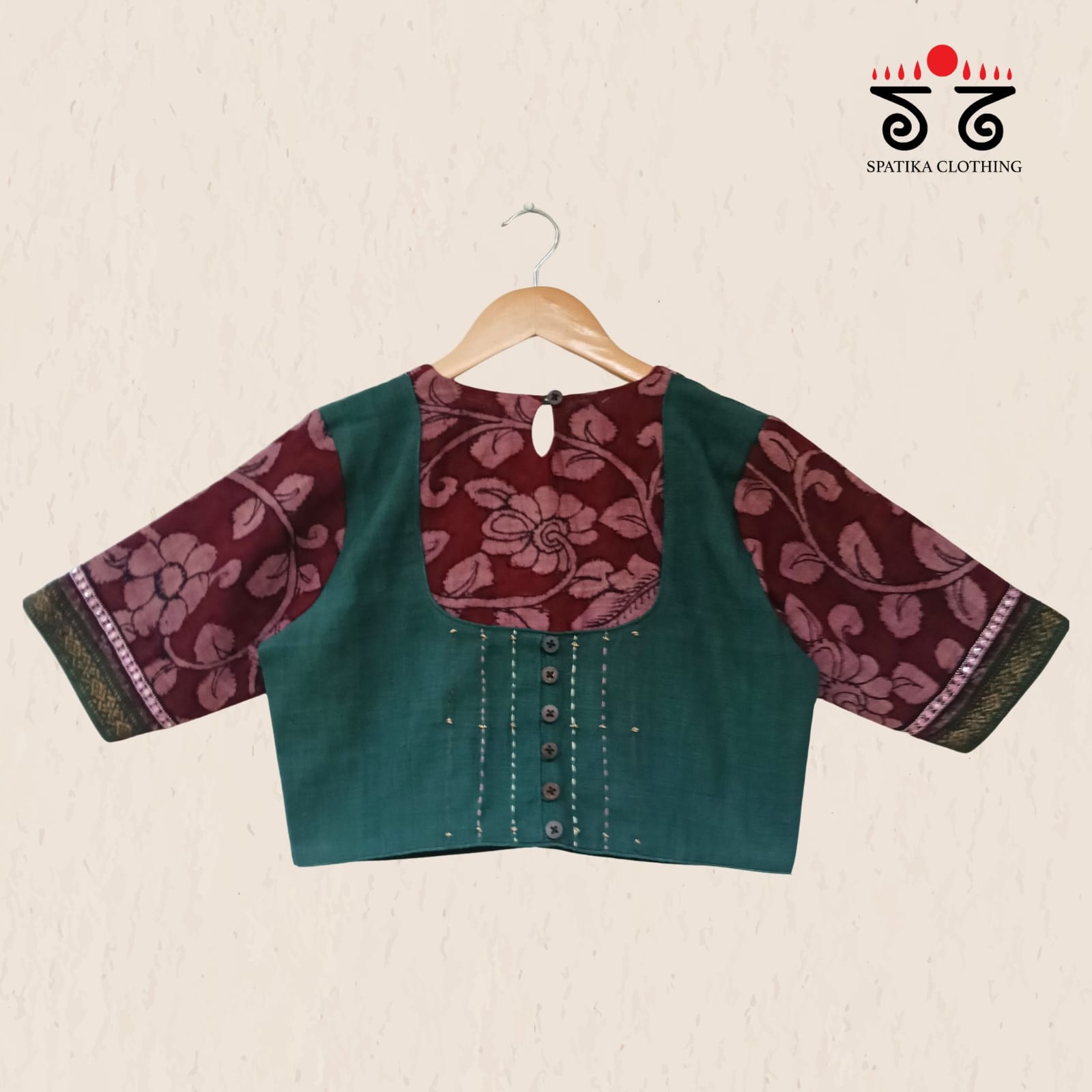 The Kalamkari Green & Maroon Yoke Blouse
