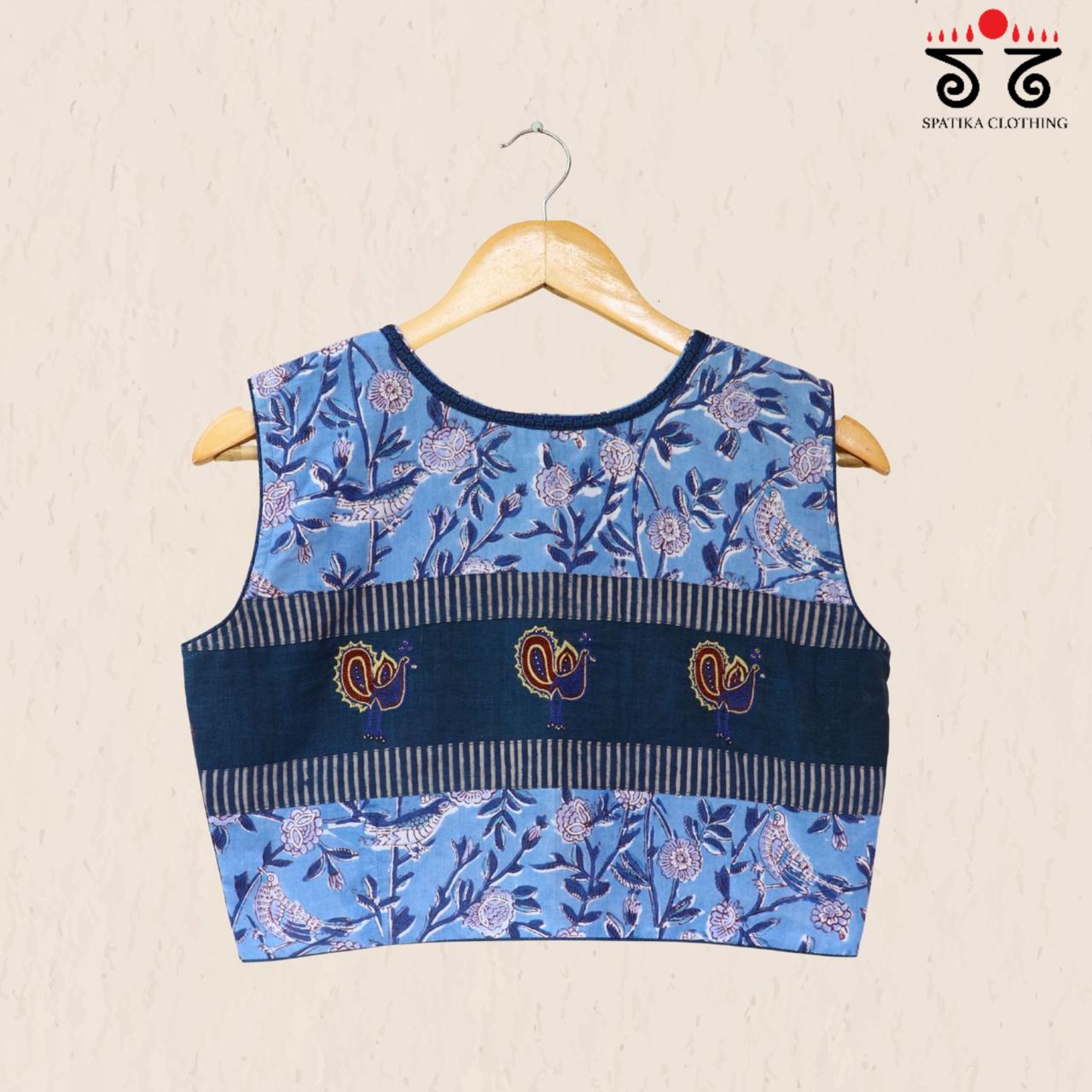 Blue Bagru Morni - Handcrafted Blouse