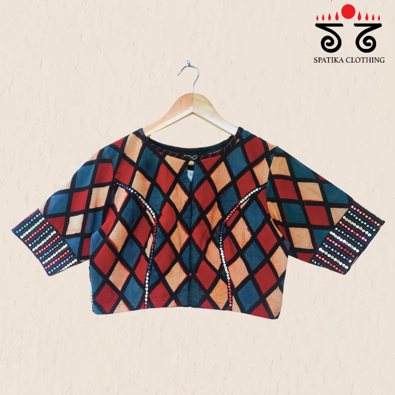 The Ajrakh - Multicolor Mirrorwork Blouse