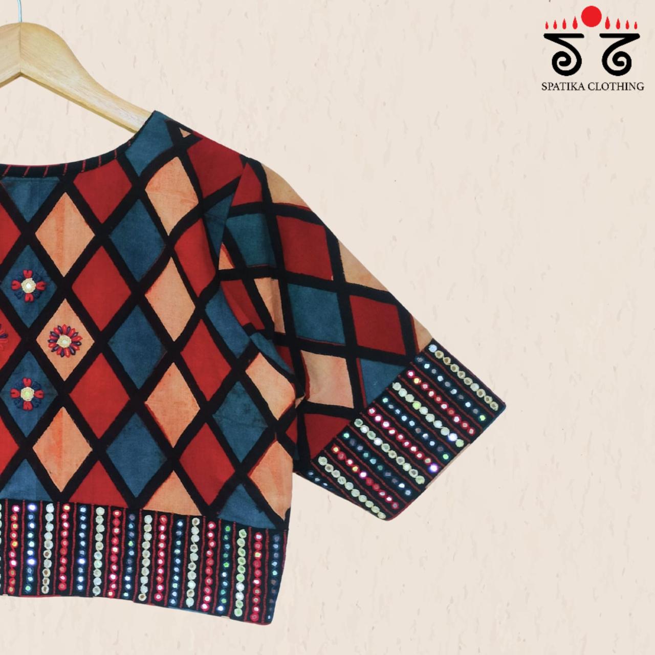 The Ajrakh - Multicolor Mirrorwork Blouse