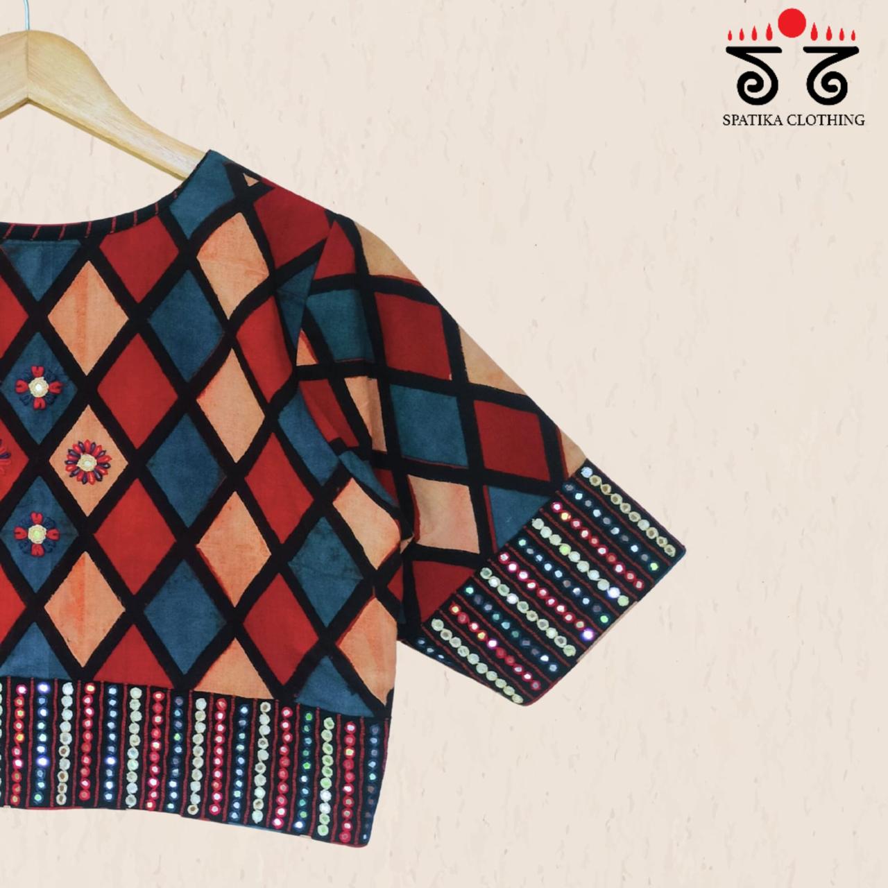 The Ajrakh - Multicolor Mirrorwork Blouse