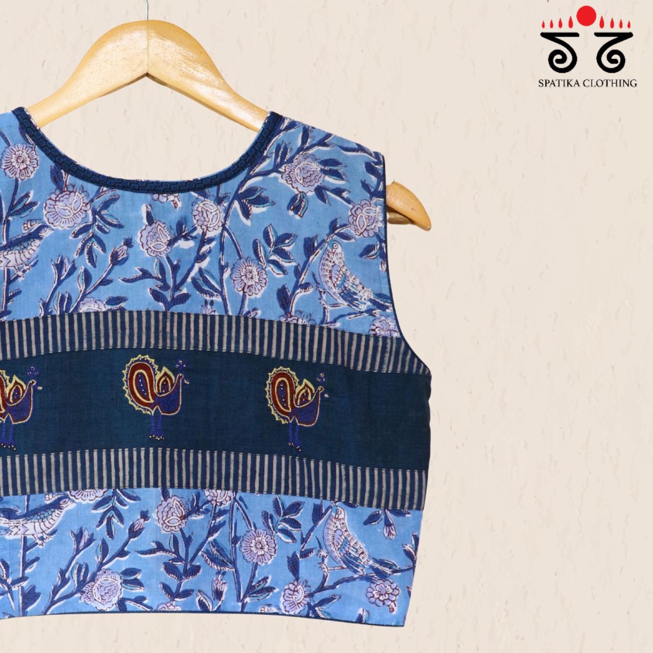 Blue Bagru Morni - Handcrafted Blouse