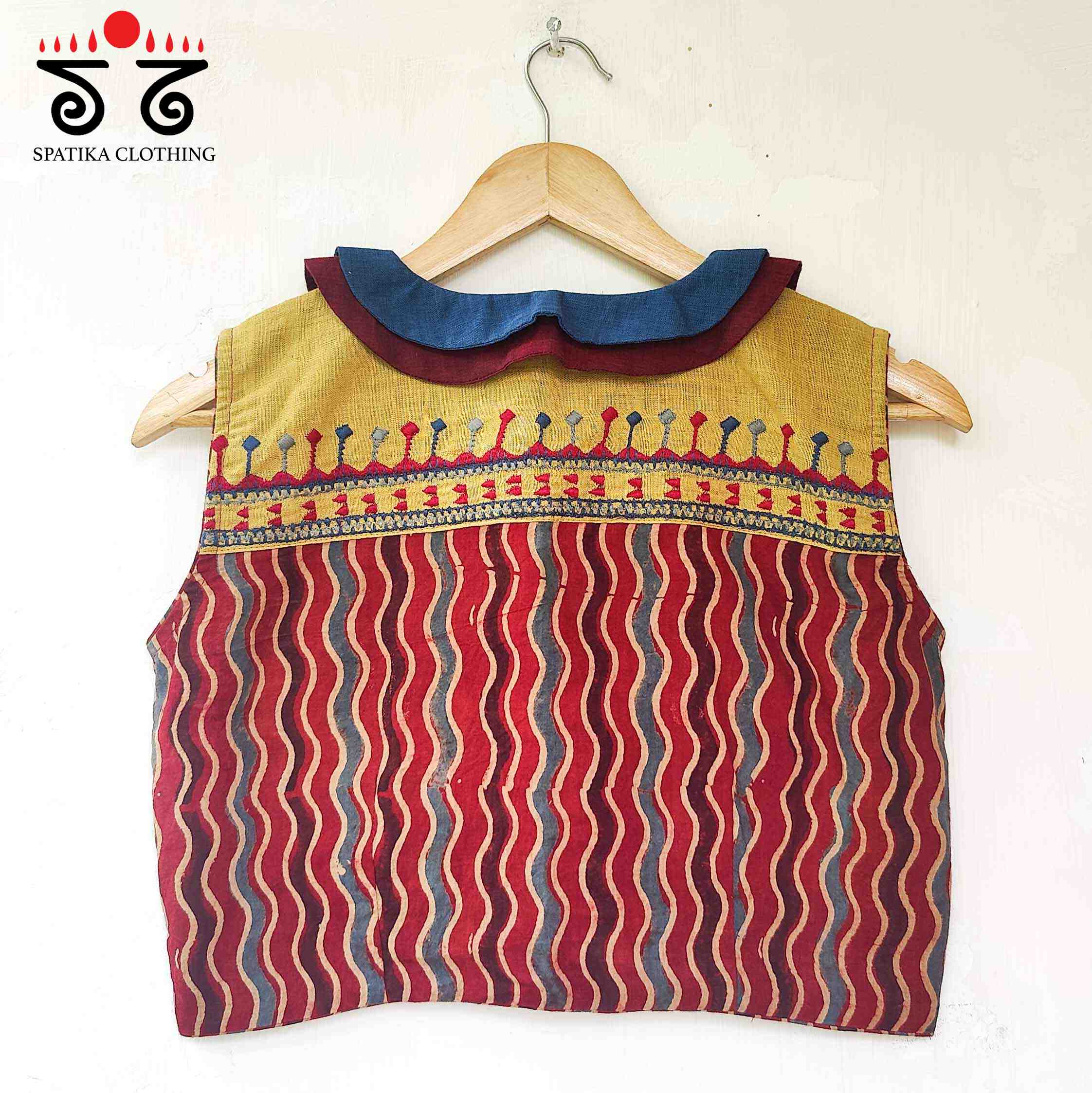 Blue & Red Peterpan Collar Blouse-New!