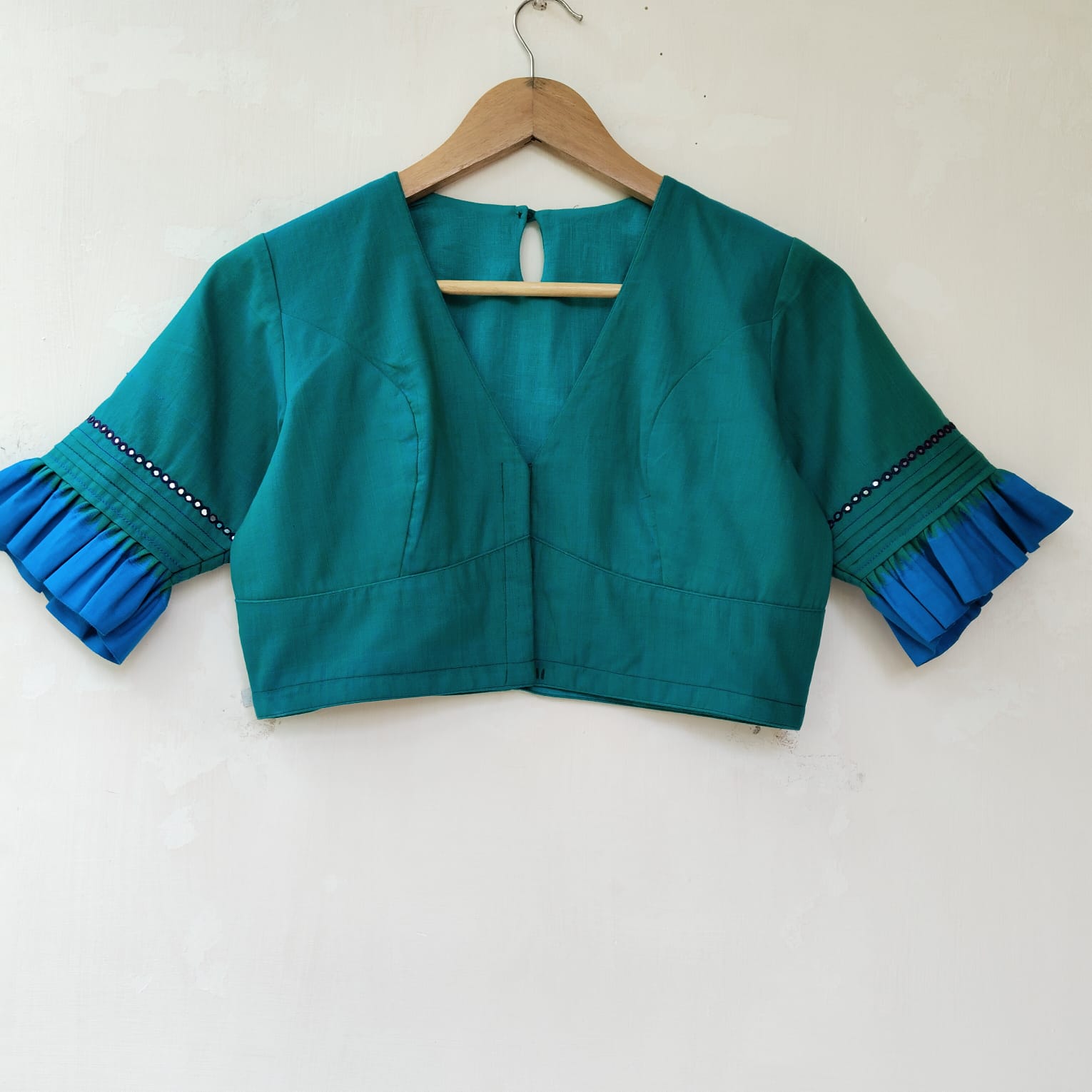 Aqua Blue Frilled Mirror- Handcrafted Blouse